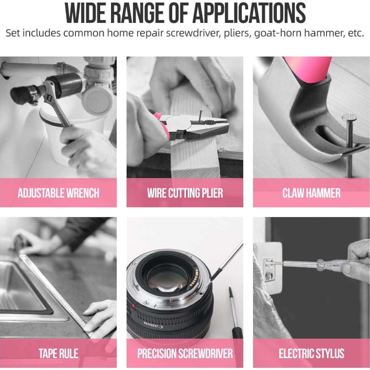 Juego de Herramientas para el Hogar 20 Piezas Elvesoar Rosa