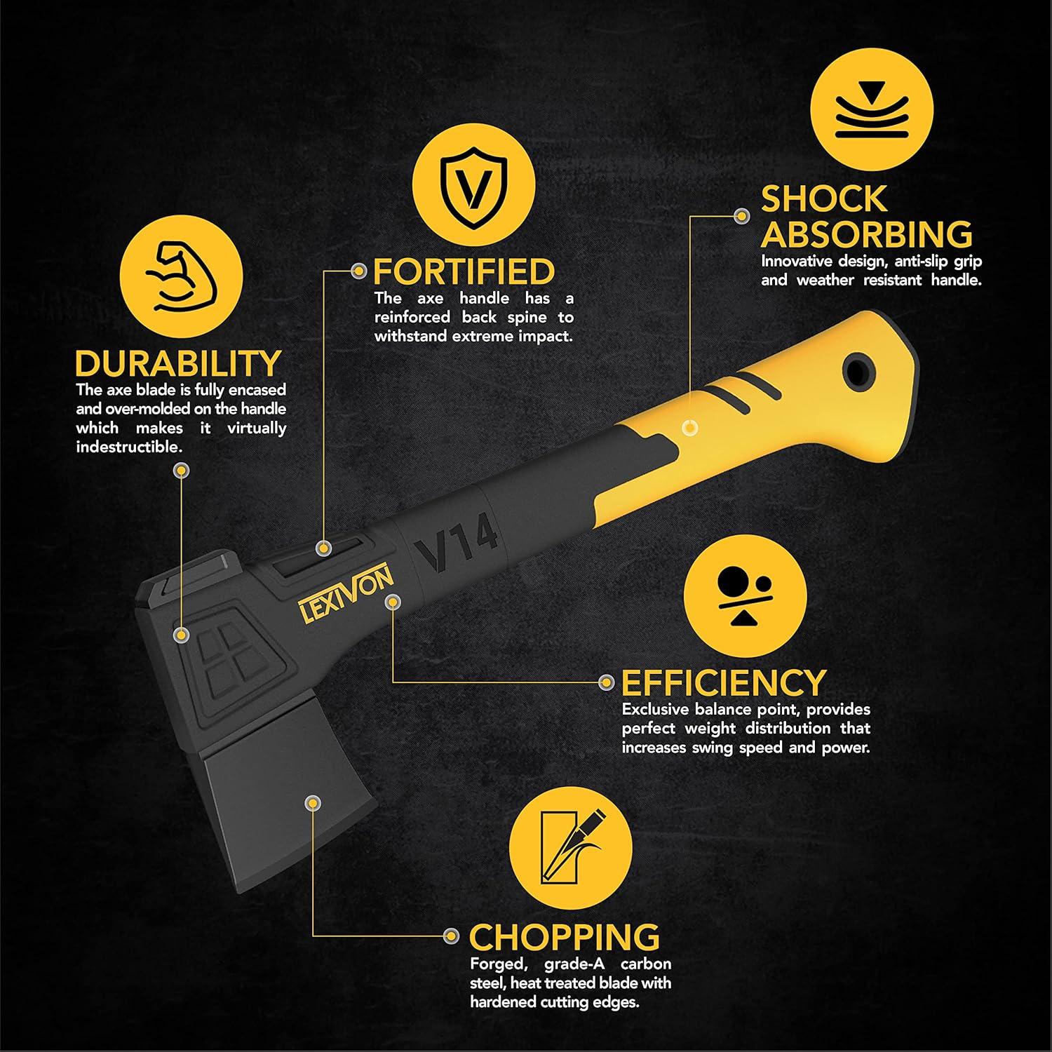 Hacha de Camping LEXIVON LX-V14, 35.5 cm, Fibra de Vidrio