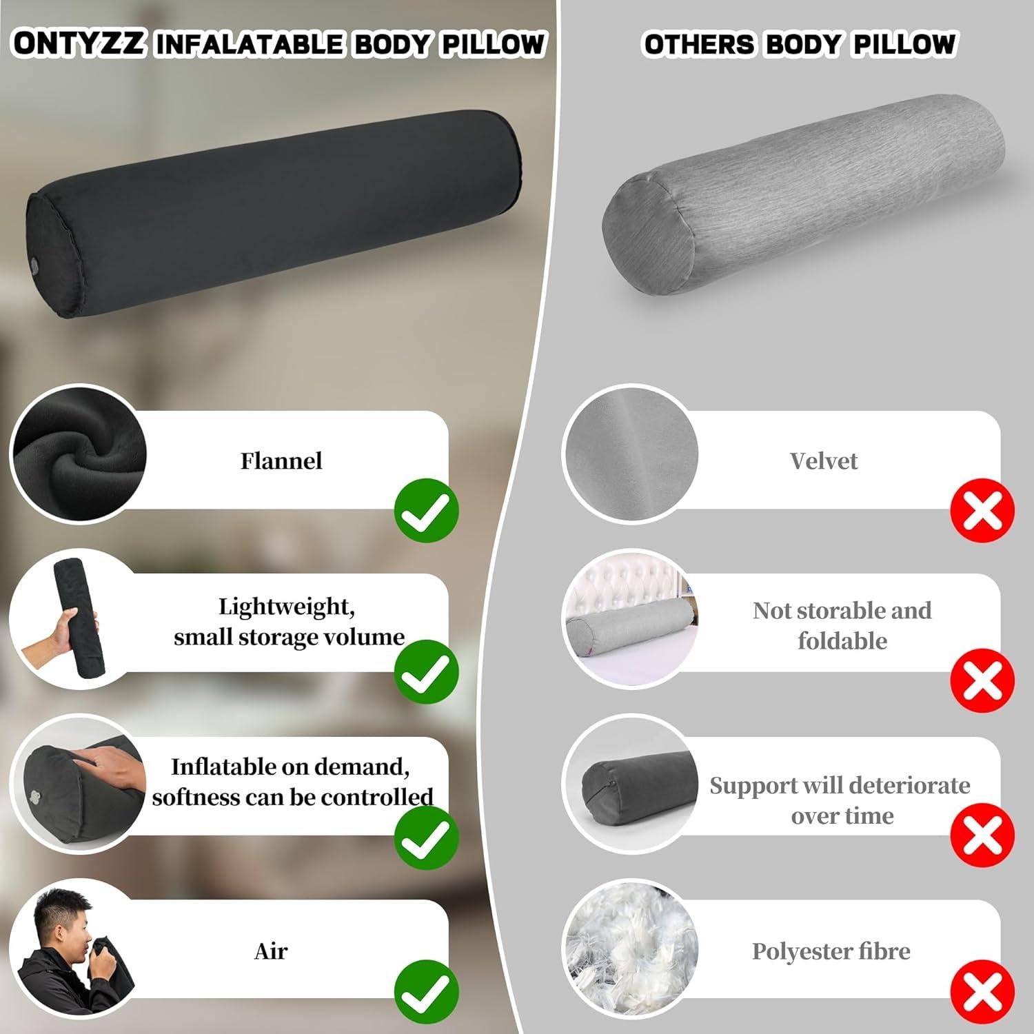 Almohada Inflable Corporal ONTYZZ 120x20cm Negra para Dormir