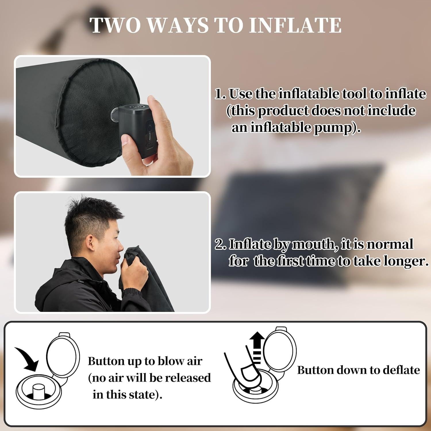 Almohada Inflable Corporal ONTYZZ 120x20cm Negra para Dormir