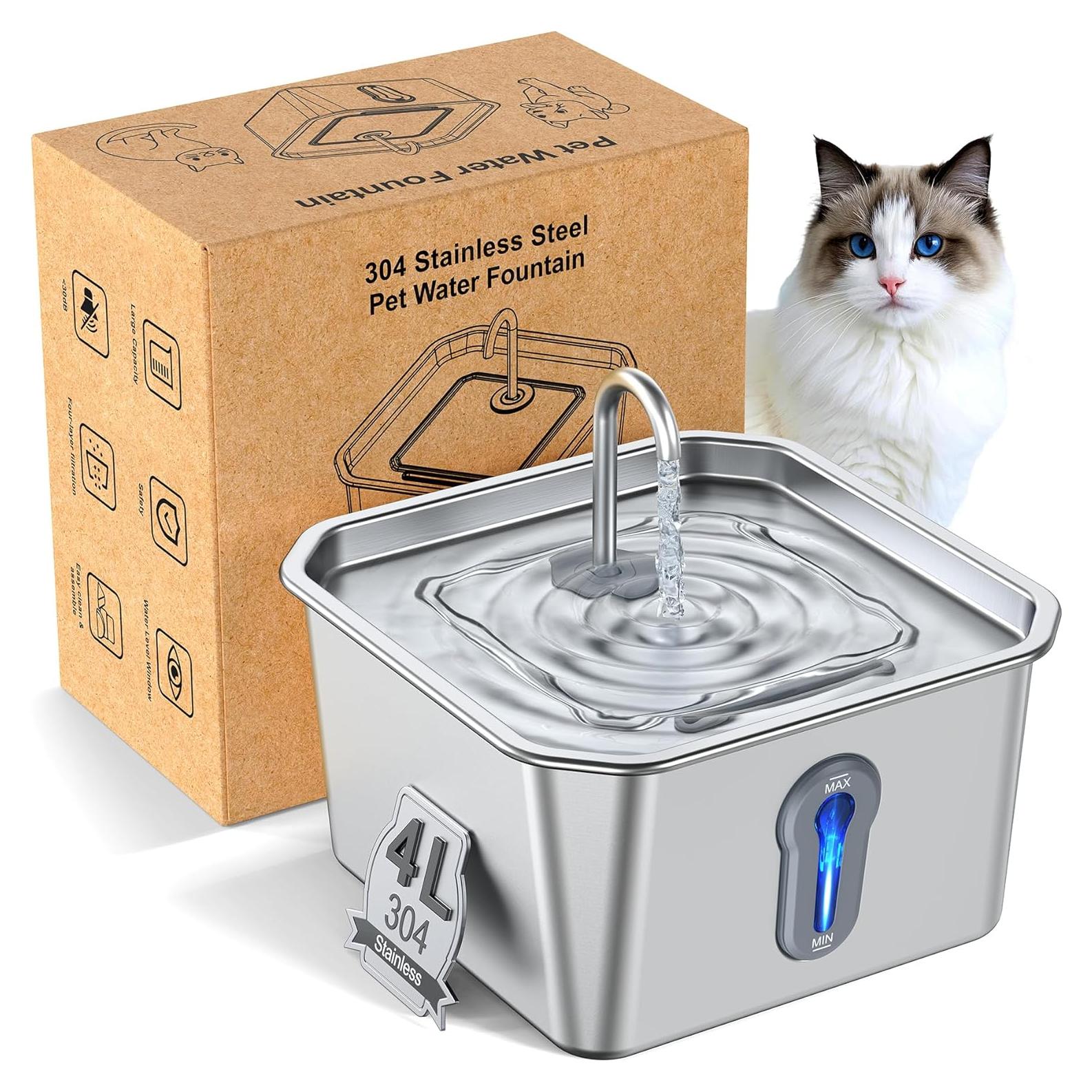Fuente de Agua Automática para Gatos 4L Acero Inoxidable