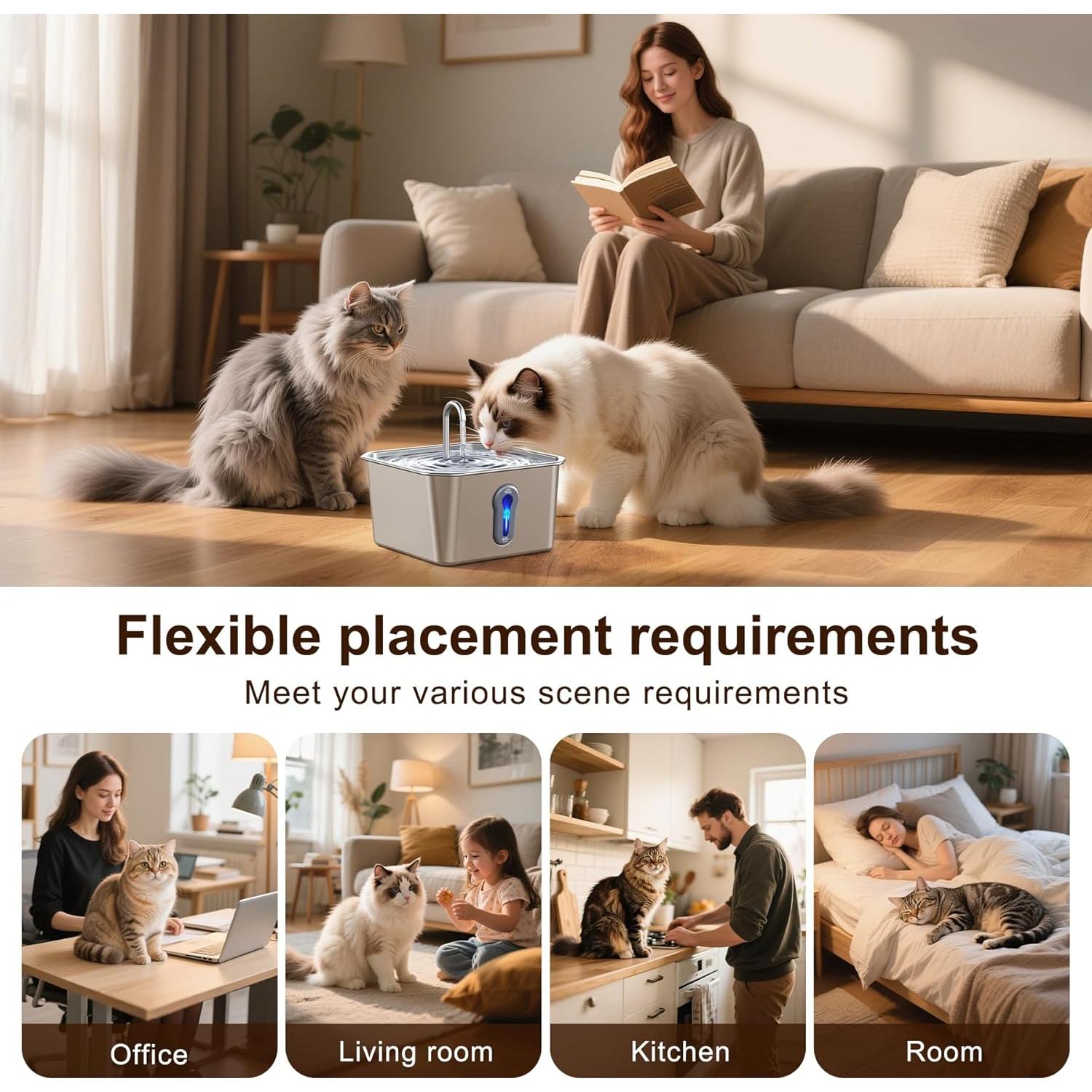 Fuente de Agua Automática para Gatos 4L Acero Inoxidable