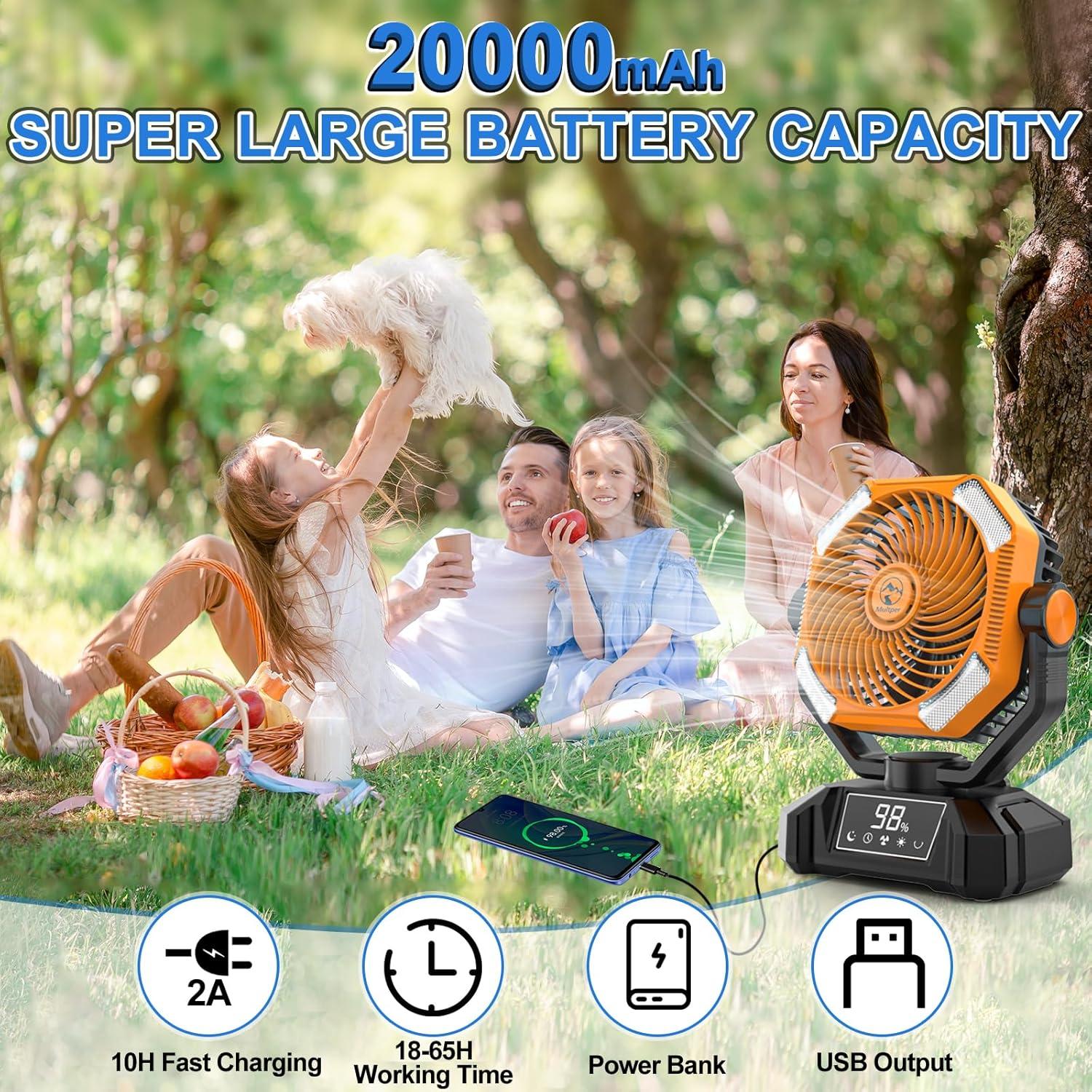 Ventilador de Camping Multper 20000mAh Oscilante con LED