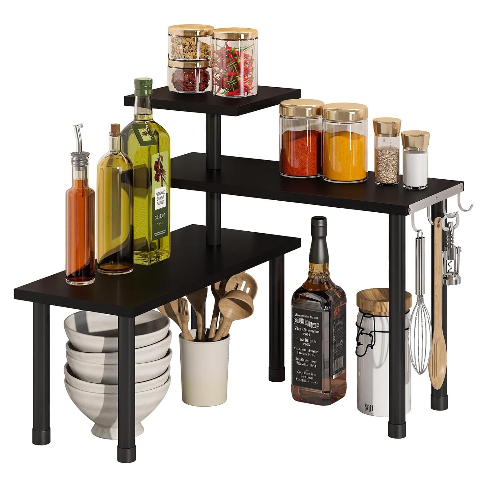 Estante de Esquina BMOSU Negro Ajustable con Ganchos 3 Niveles