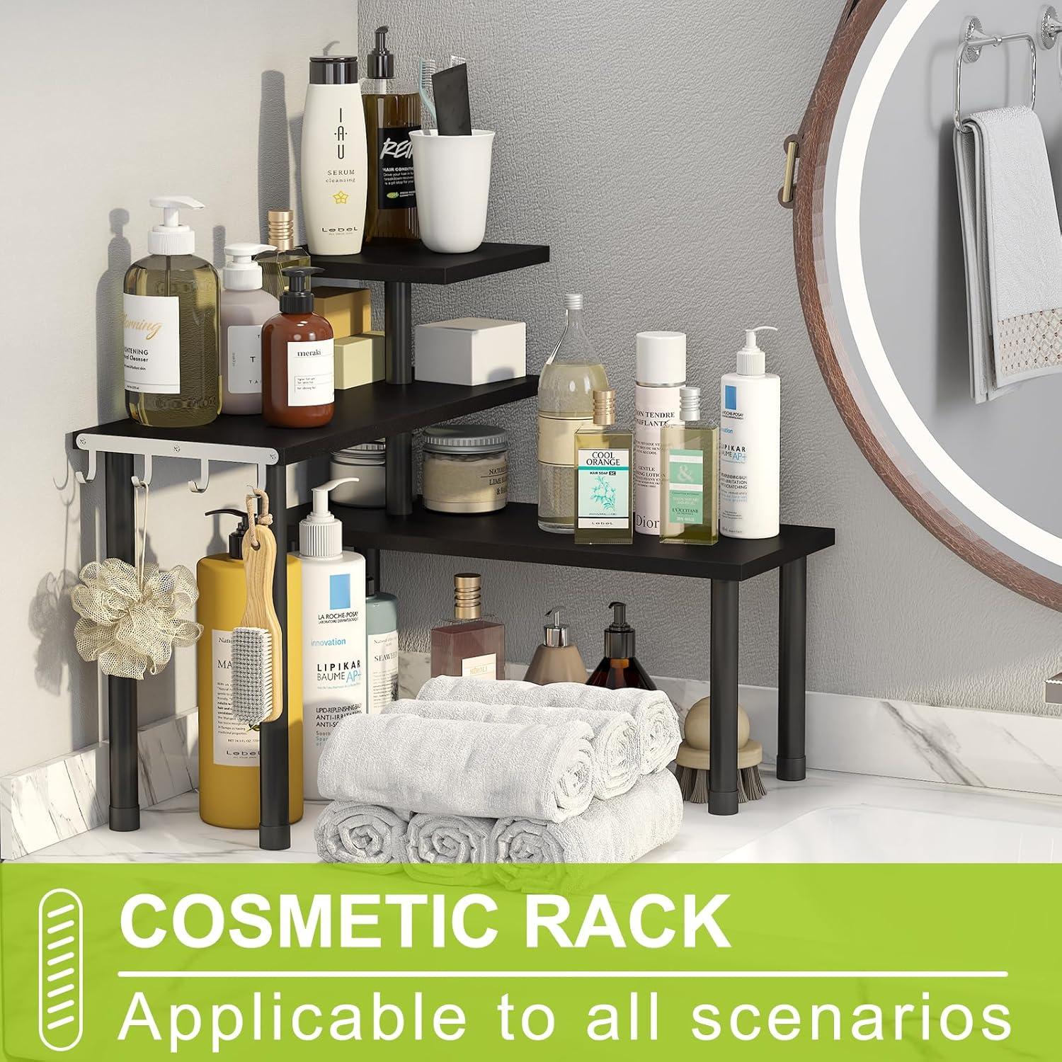 Estante de Esquina BMOSU Negro Ajustable con Ganchos 3 Niveles