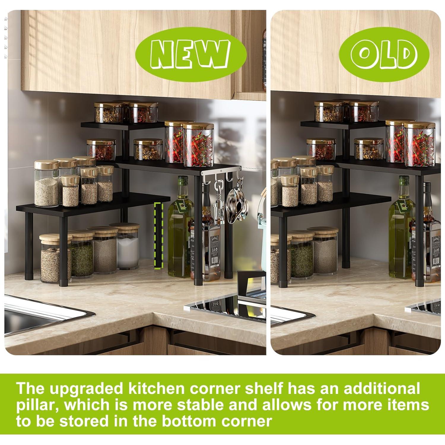 Estante de Esquina BMOSU Negro Ajustable con Ganchos 3 Niveles