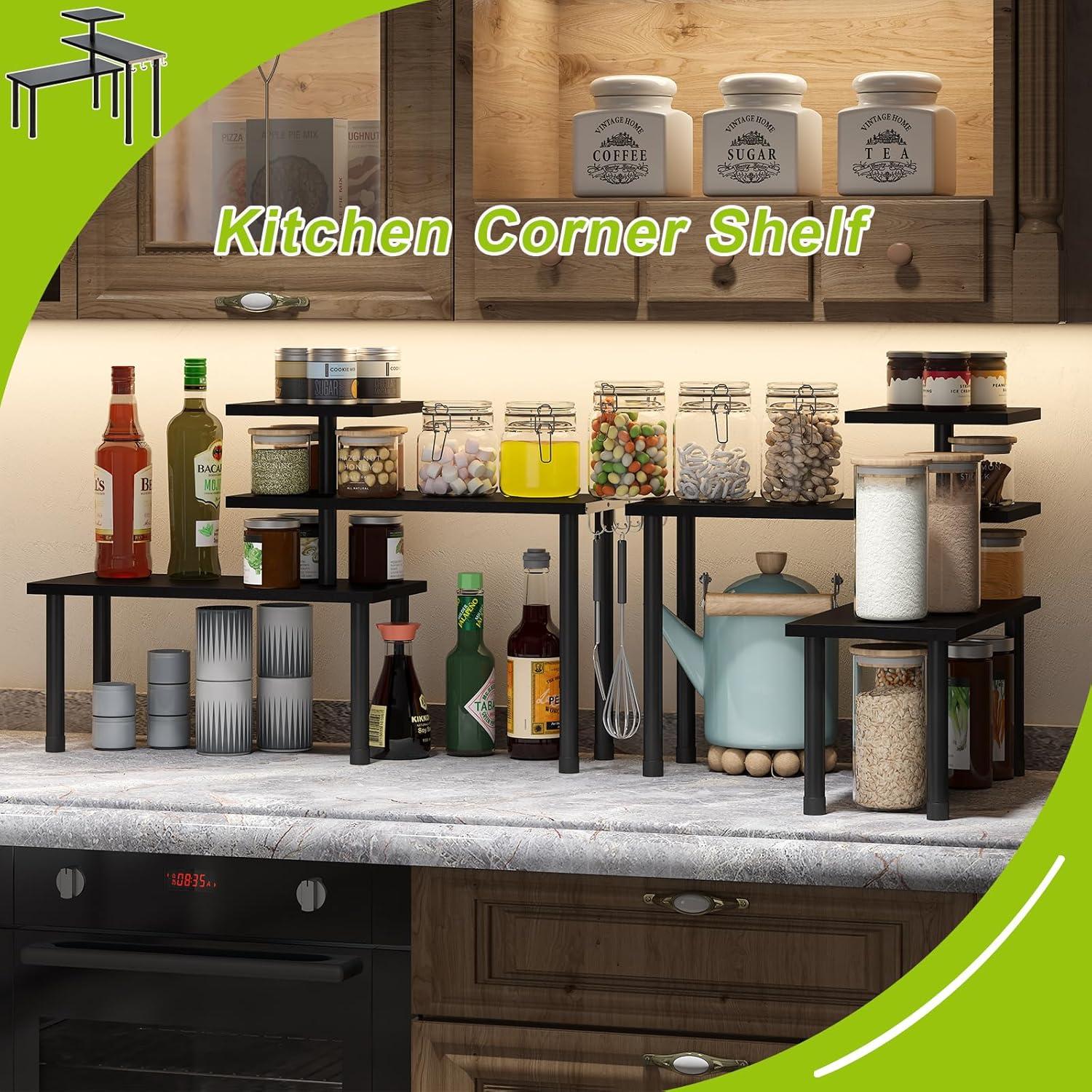 Estante de Esquina BMOSU Negro Ajustable con Ganchos 3 Niveles