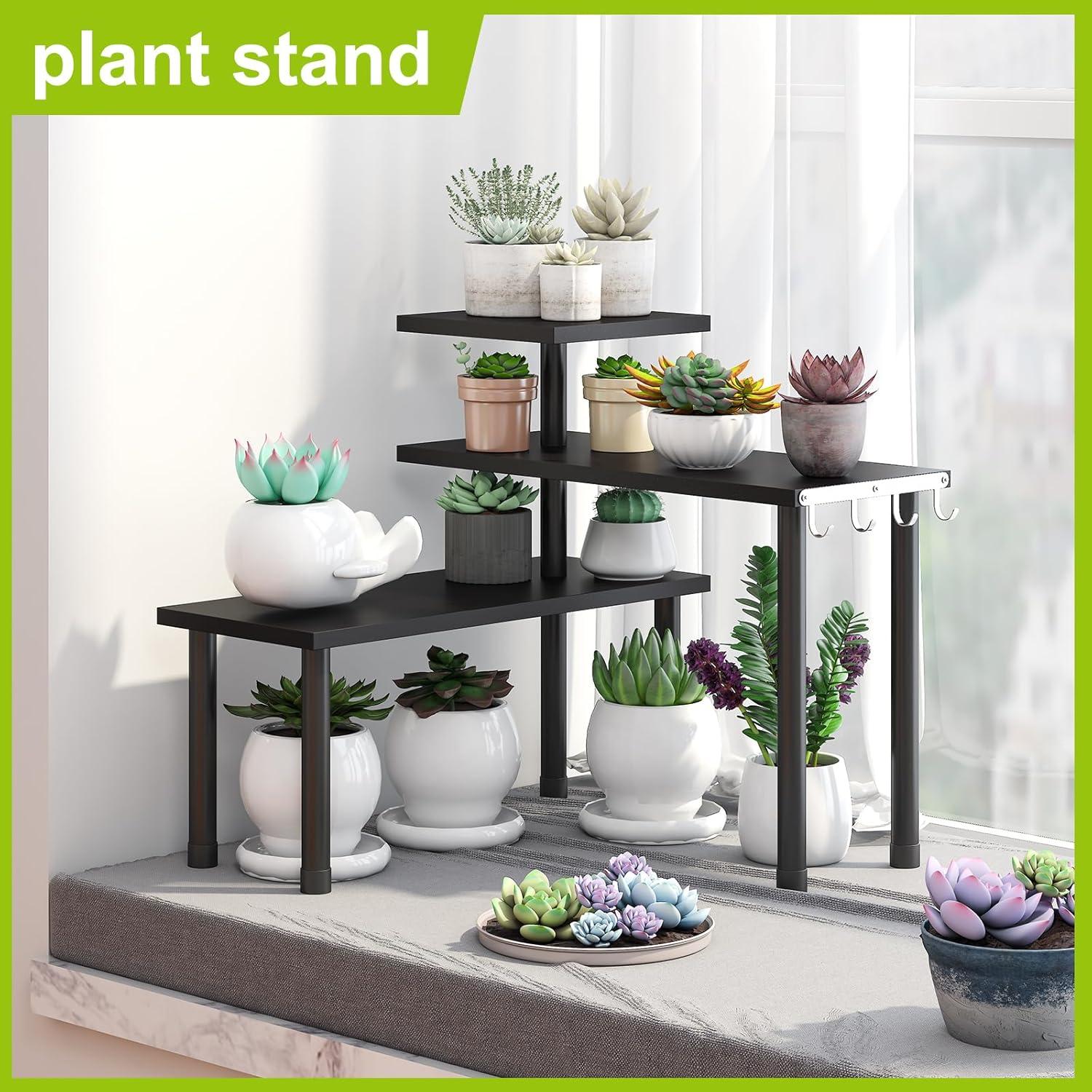 Estante de Esquina BMOSU Negro Ajustable con Ganchos 3 Niveles