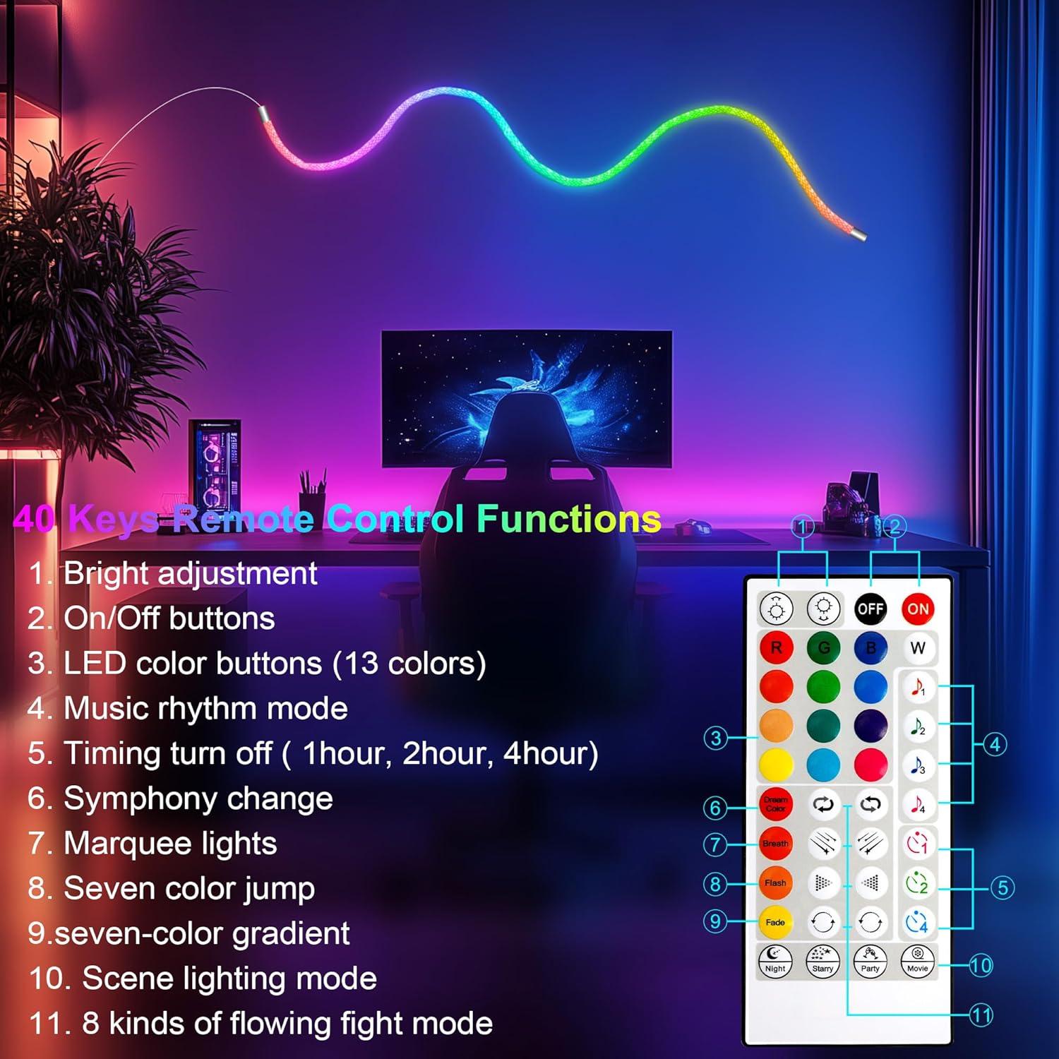 maylit 360 Degree Luminous Reticulate Weave Rope Lights, 10ft Addressable ICRGB LED Strip Lights, Music Sync, DIY Design, USB Powered Flexible LED Lights for Gaming Room Living Bedroom Wall Decor