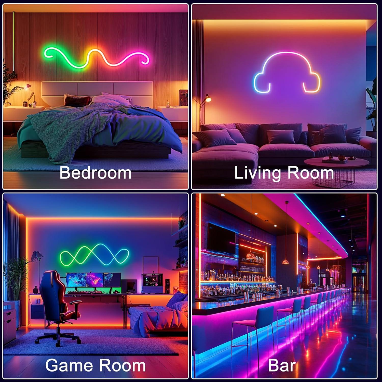 maylit 360 Degree Luminous Reticulate Weave Rope Lights, 10ft Addressable ICRGB LED Strip Lights, Music Sync, DIY Design, USB Powered Flexible LED Lights for Gaming Room Living Bedroom Wall Decor