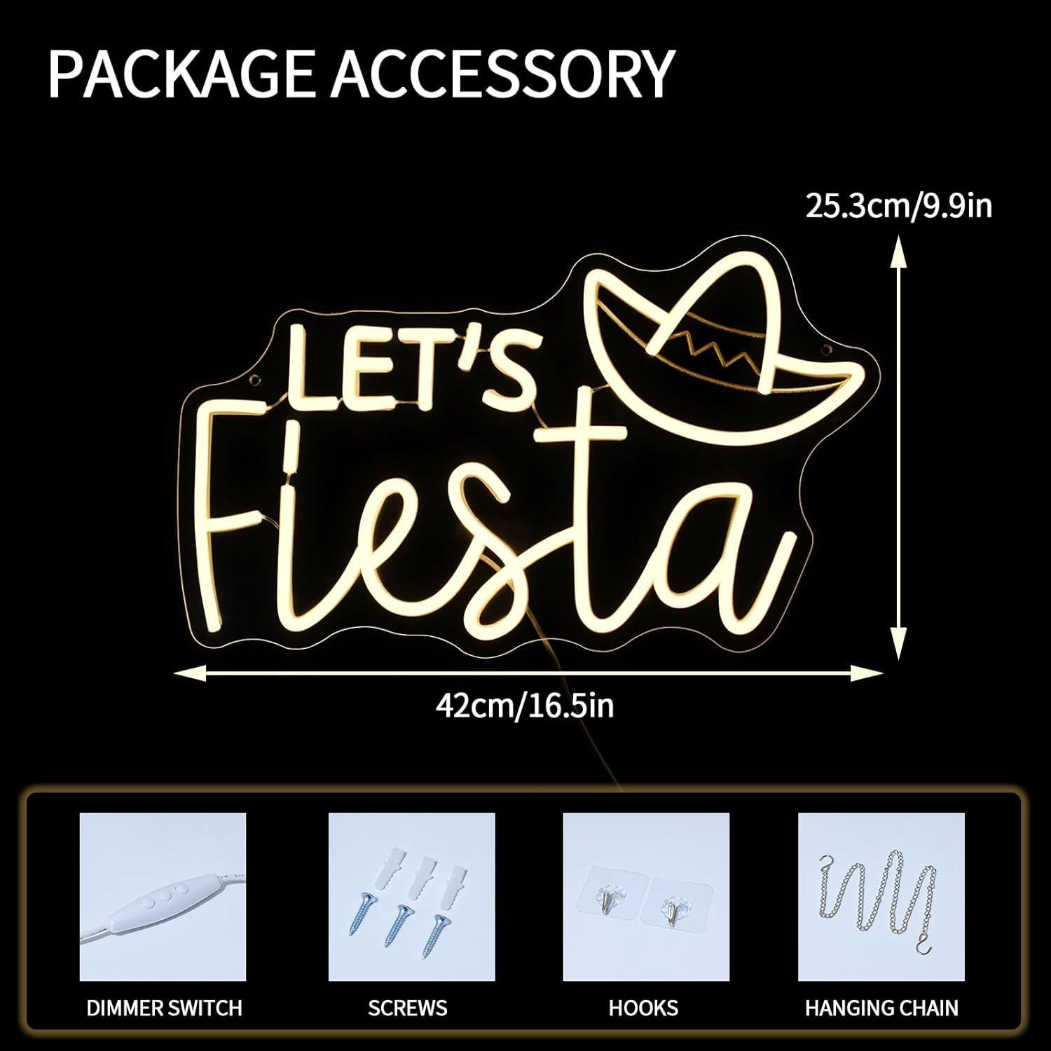 Letrero Neón LED Levantemos Fiesta Virlusy Dimmable 43.4x25.2cm