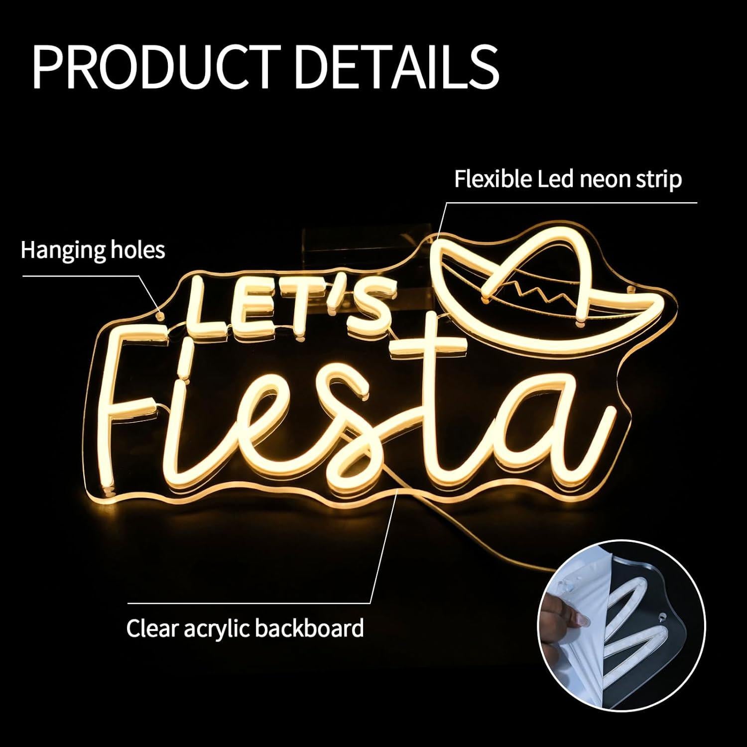 Letrero Neón LED Levantemos Fiesta Virlusy Dimmable 43.4x25.2cm