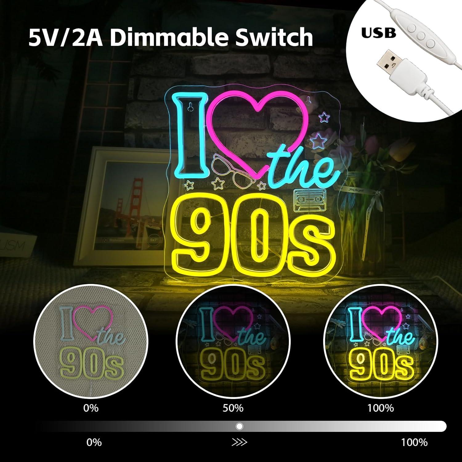 Letrero Neón LED Looklight Me Encanta los 90s 29x32cm