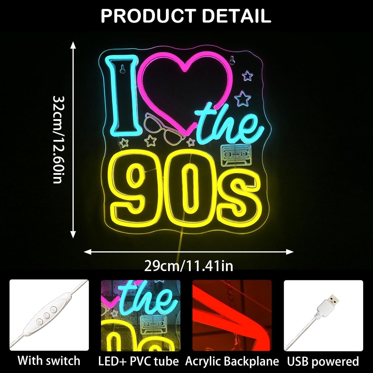 Letrero Neón LED Looklight Me Encanta los 90s 29x32cm