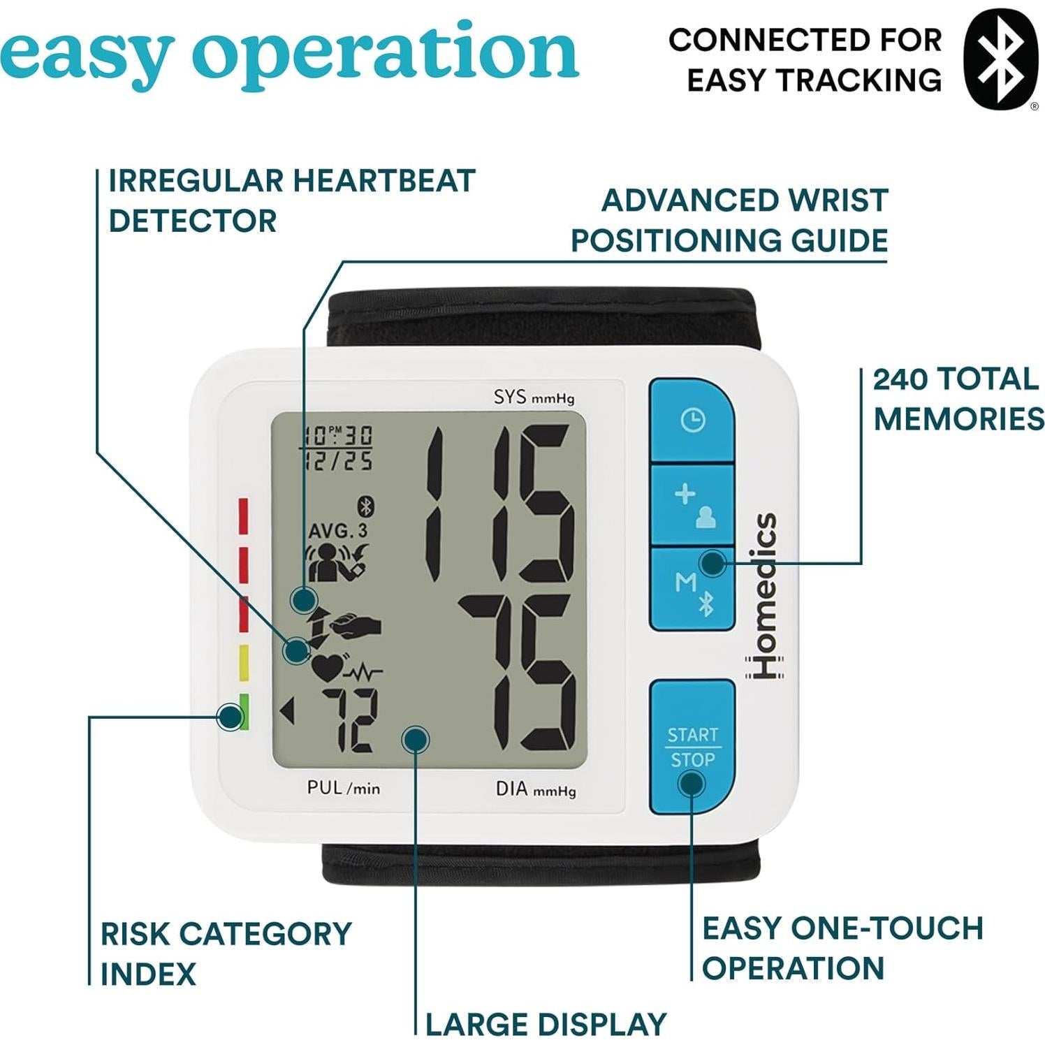 Monitor de Presión Arterial Homedics BPW-800BT-WT Inalámbrico