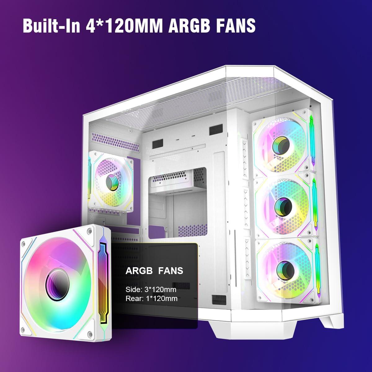 Caja de PC RUIX OV303 Mid-Tower ATX Blanca con 4 Ventiladores ARGB