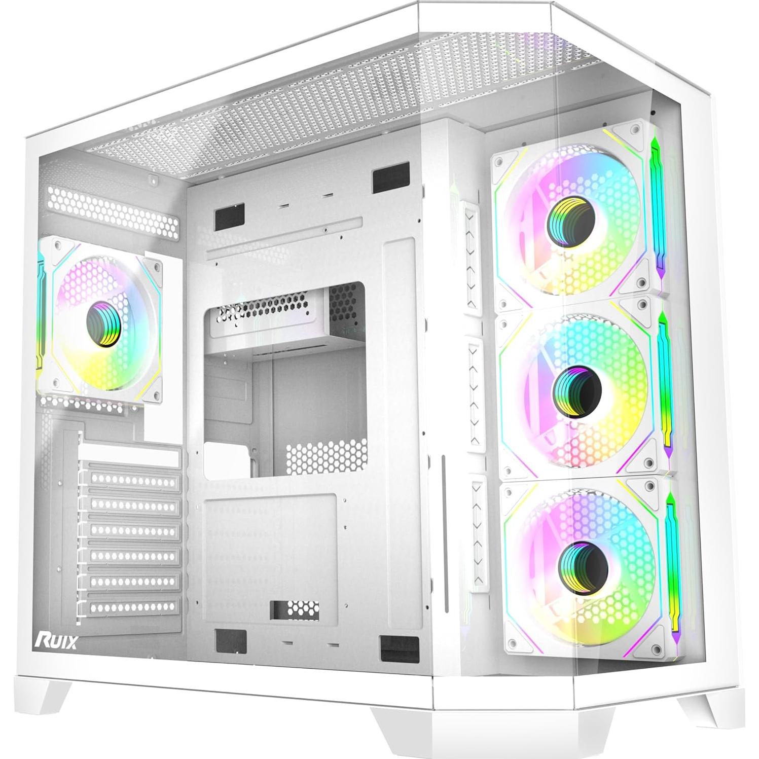 Caja de PC RUIX OV303 Mid-Tower ATX Blanca con 4 Ventiladores ARGB