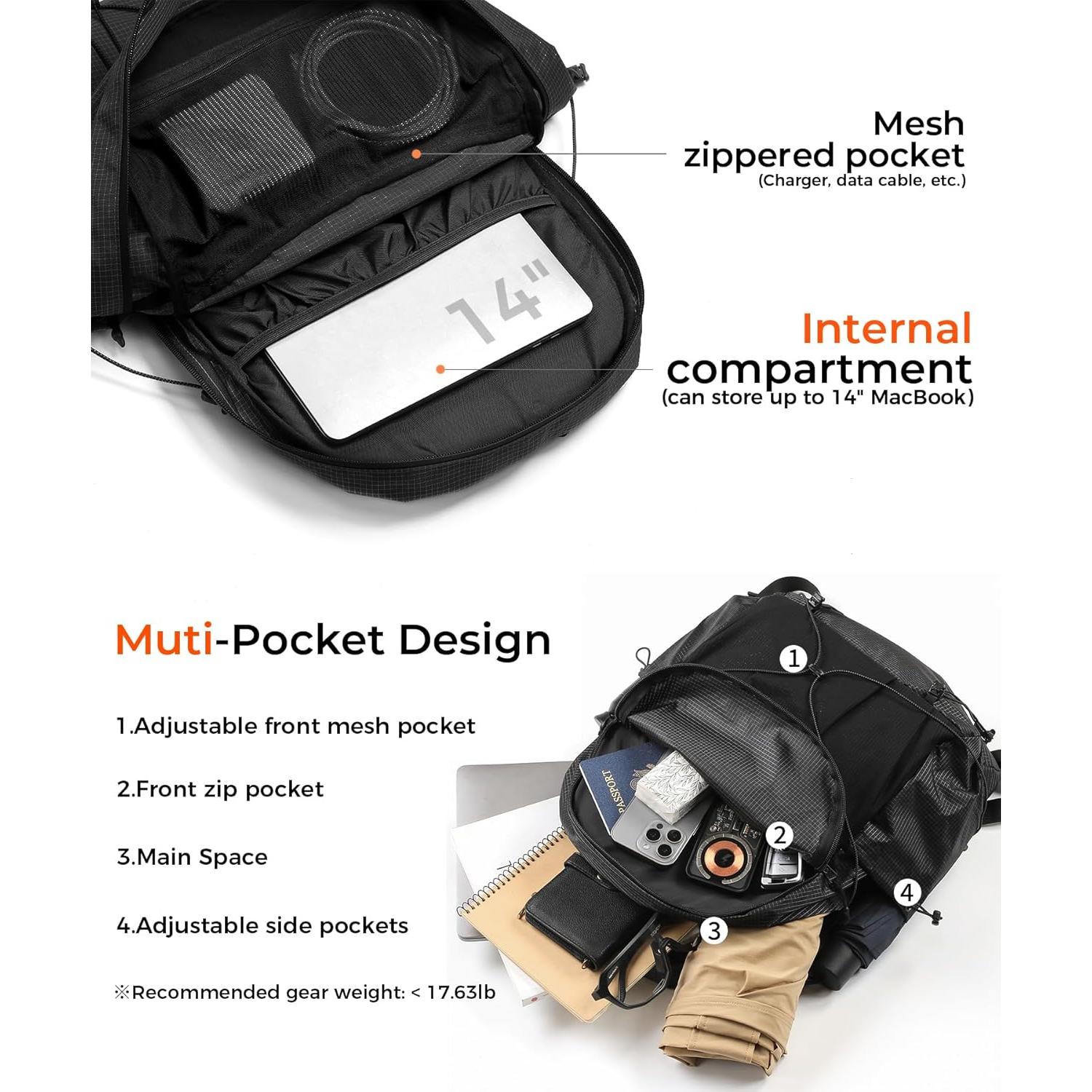 Mochila Impermeable para Laptop 14" Unisex Negra 20L