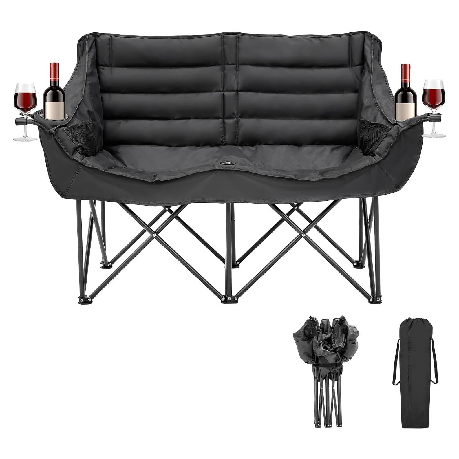 Silla de Camping Doble Ytaoeo Plegable Acolchada 272 kg Negro