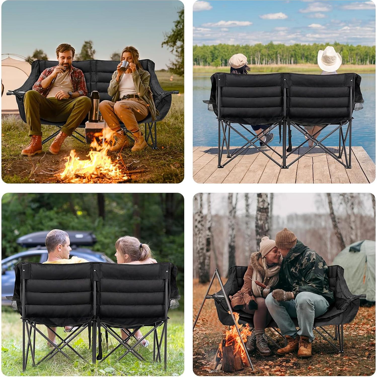 Silla de Camping Doble Ytaoeo Plegable Acolchada 272 kg Negro