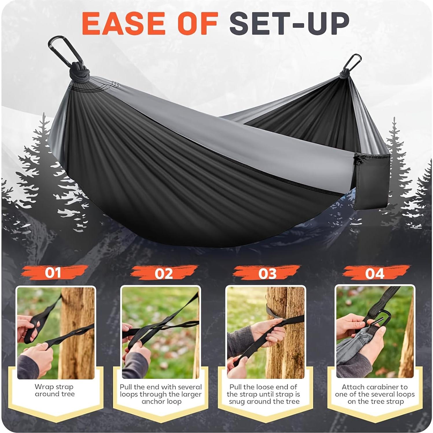 Hamaca de Camping Travelbaic Negra 299 kg Resistente y Ligera