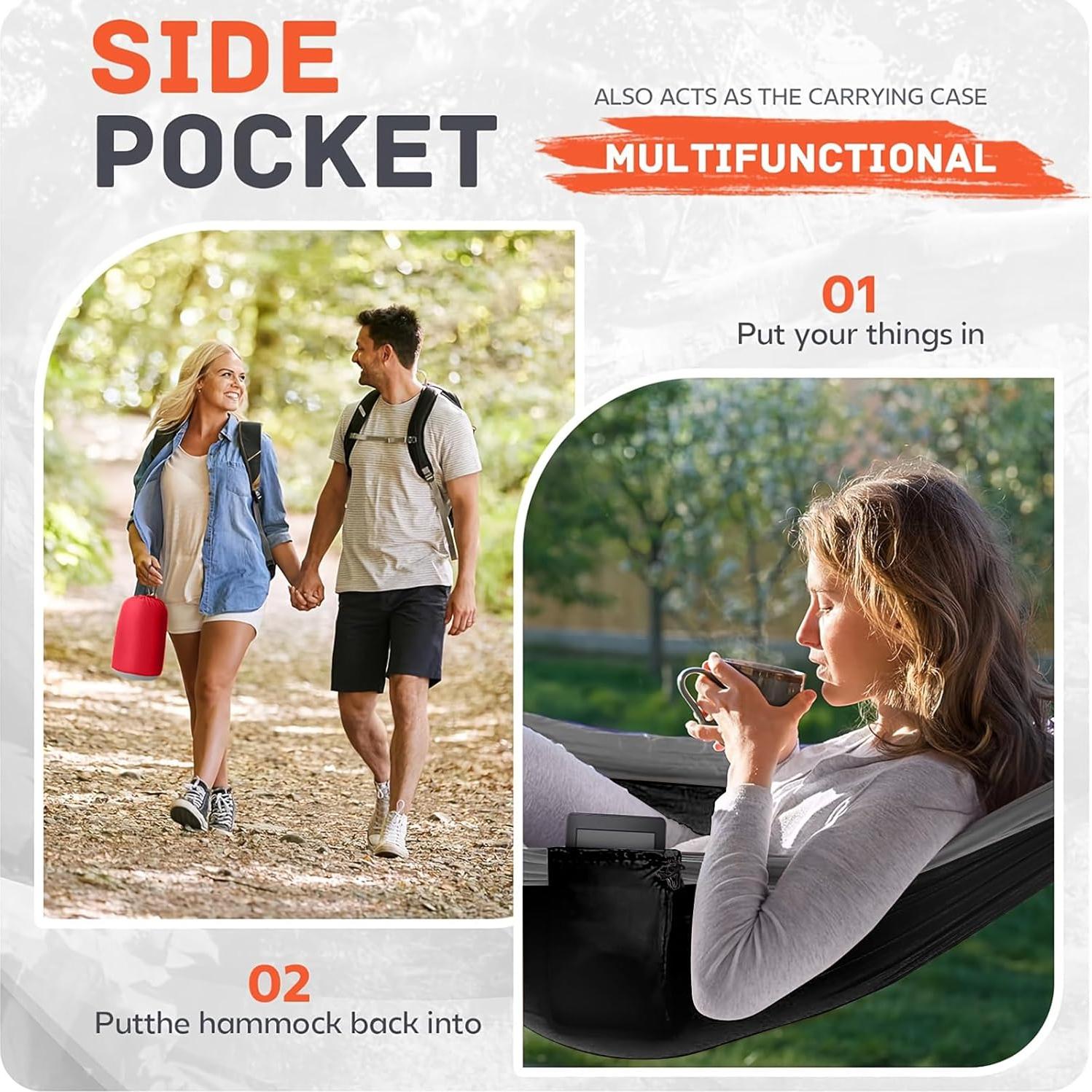 Hamaca de Camping Travelbaic Negra 299 kg Resistente y Ligera