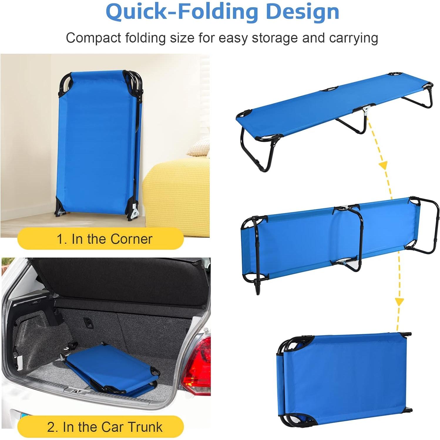 Cama de Camping Plegable Tangkula, Estructura de Acero, 191.8x55.9 cm