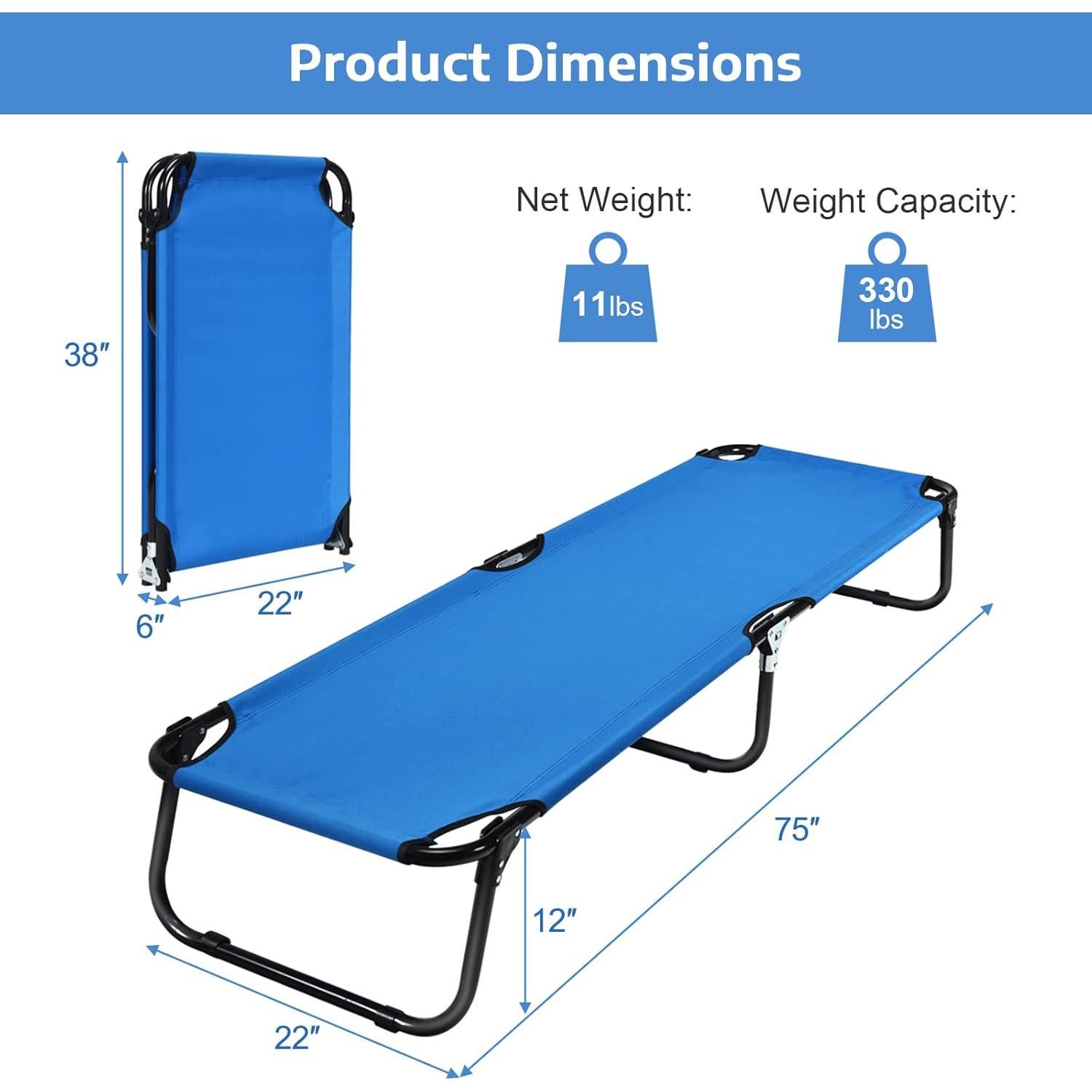 Cama de Camping Plegable Tangkula, Estructura de Acero, 191.8x55.9 cm