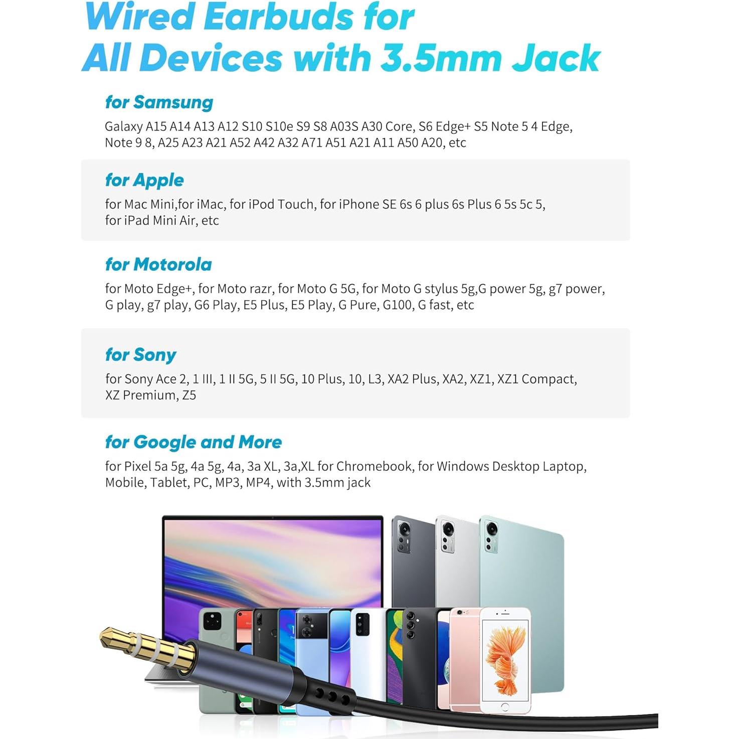 Auriculares con cable 3.5mm TOPAUX, 1.5m, cancelación ruido