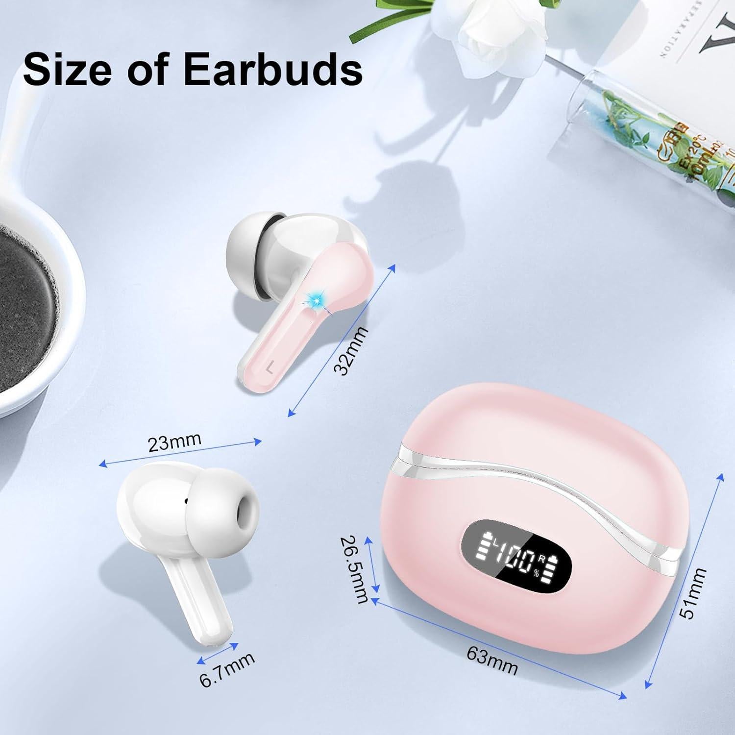 Auriculares Inalámbricos AOSRAU I63 Bluetooth 5.4 48H IP7 Rosa