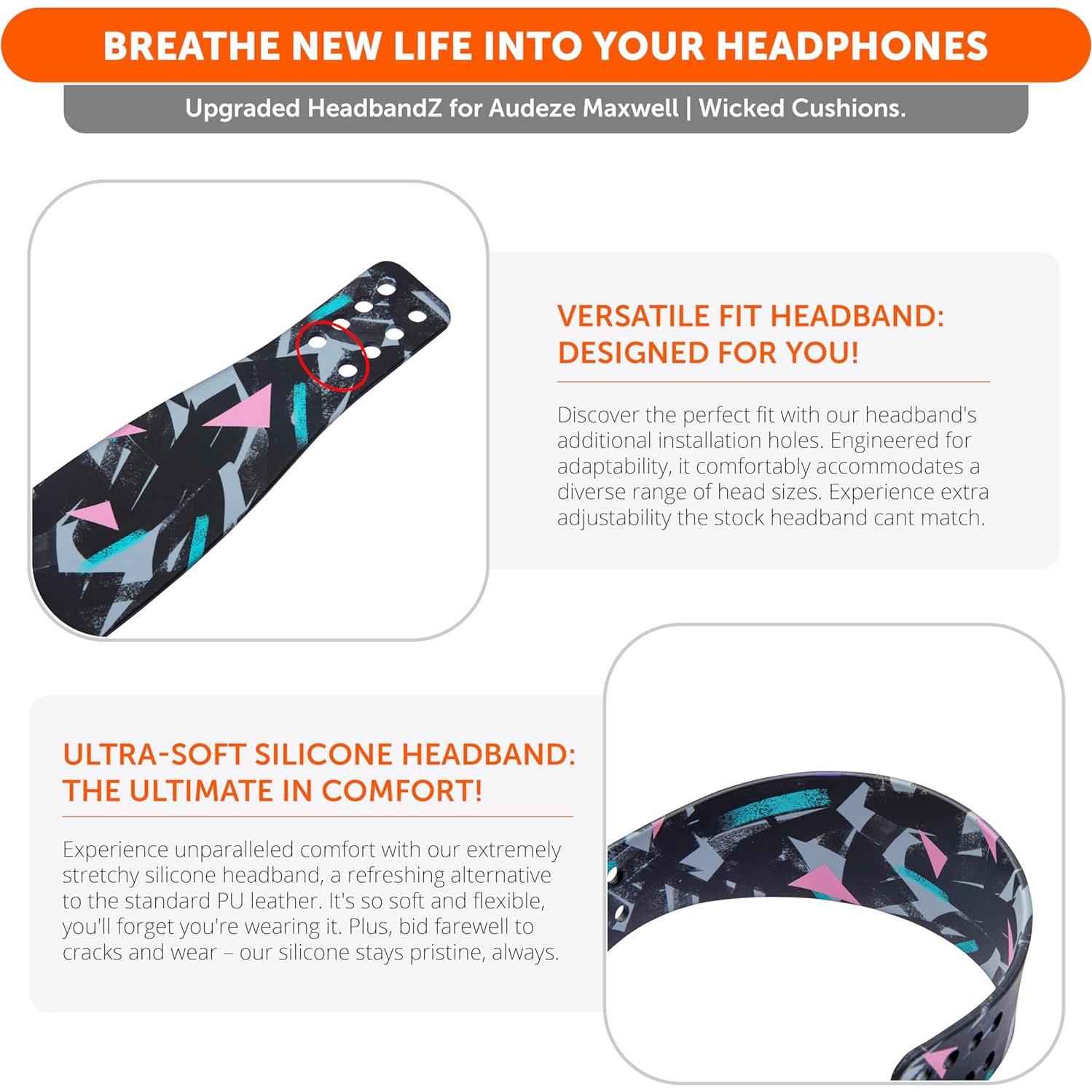 WC HeadbandZ Maxwell - Upgraded Silicone Headband for Audeze Maxwell by Wicked Cushions - Enhanced Flexibility, Comfort, and Style with Matching Earpad Designs| 90's Black