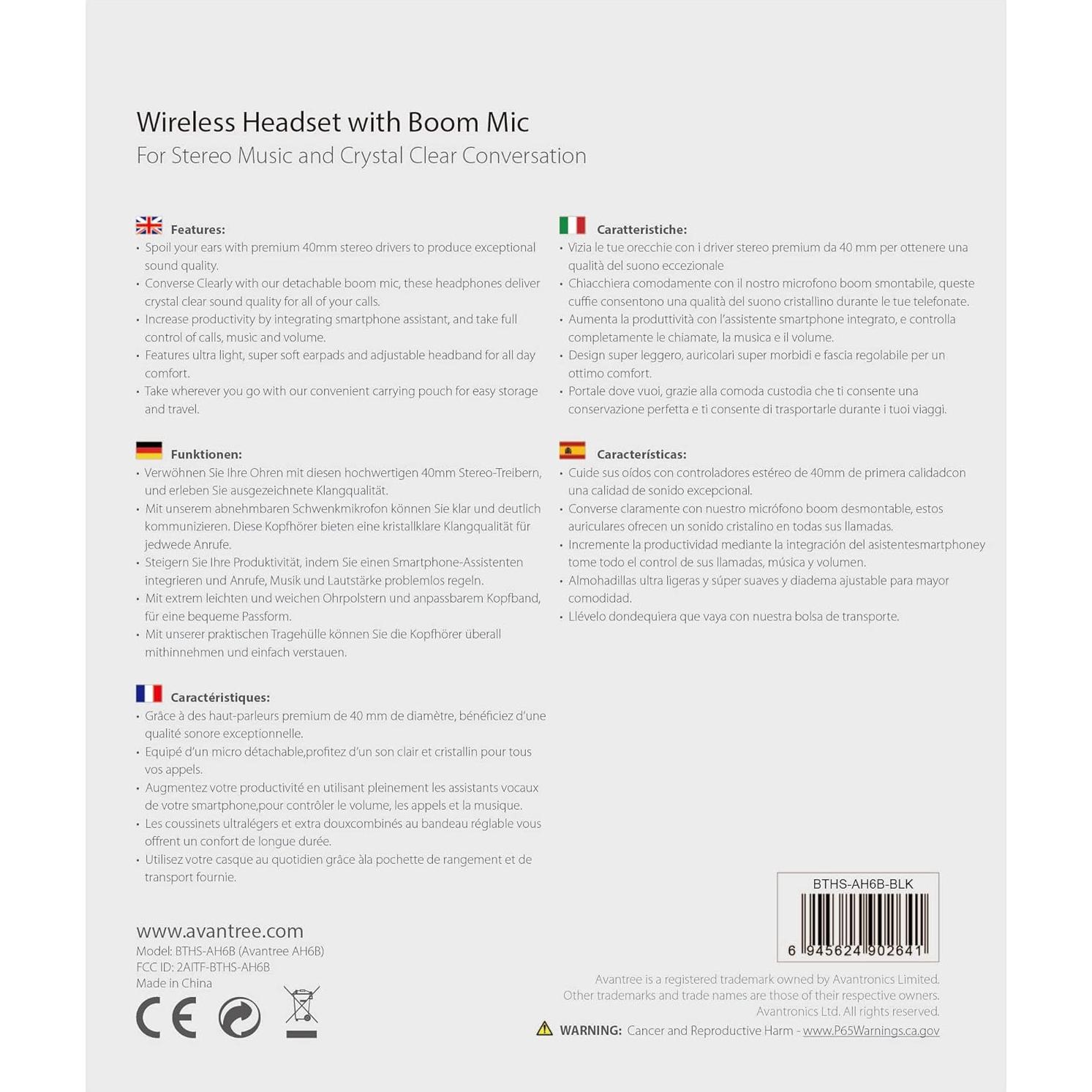 Auriculares Bluetooth Avantree AH6B On Ear con micrófono 22h