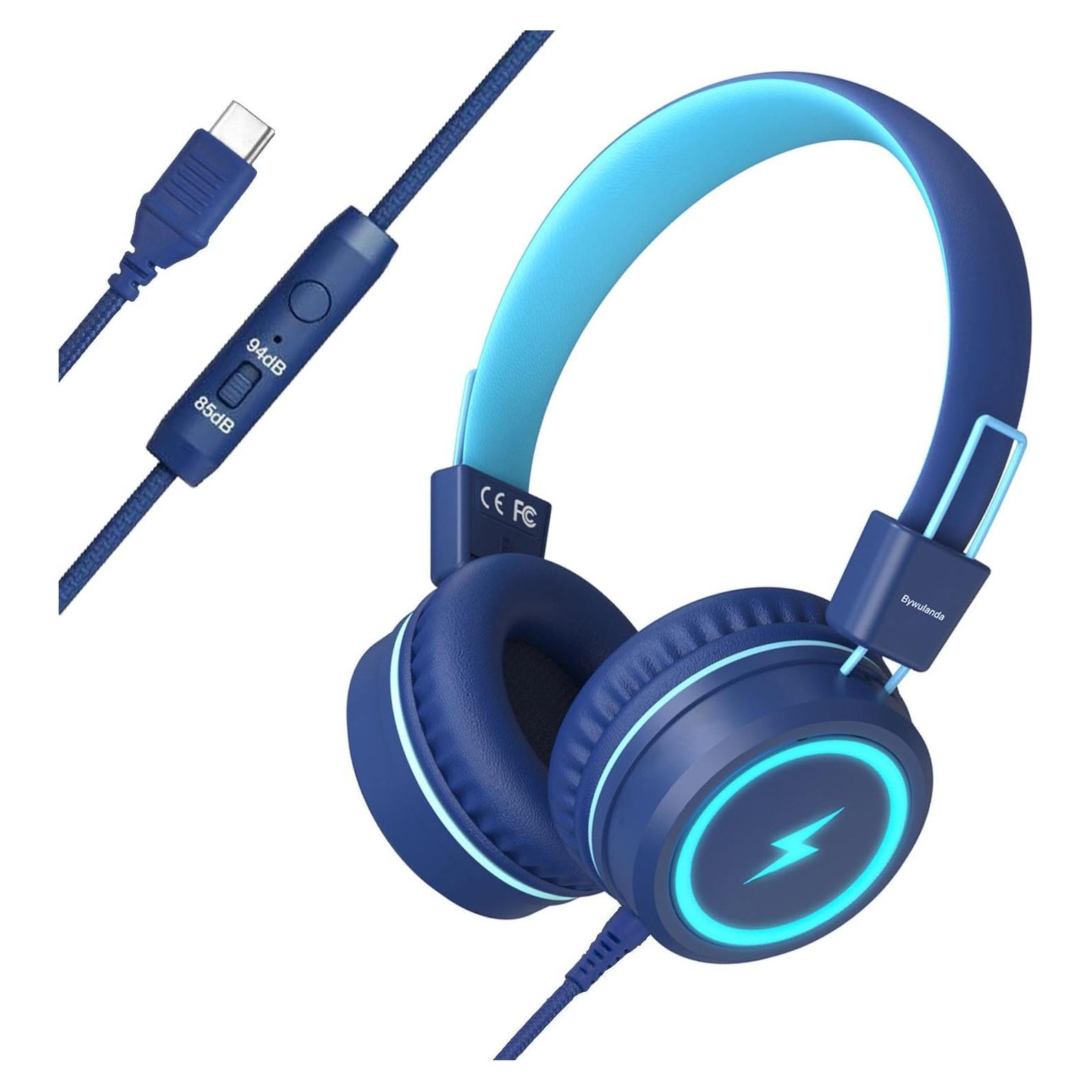 Auriculares USB Tipo C para Niños Bywulanda con Micrófono y LED