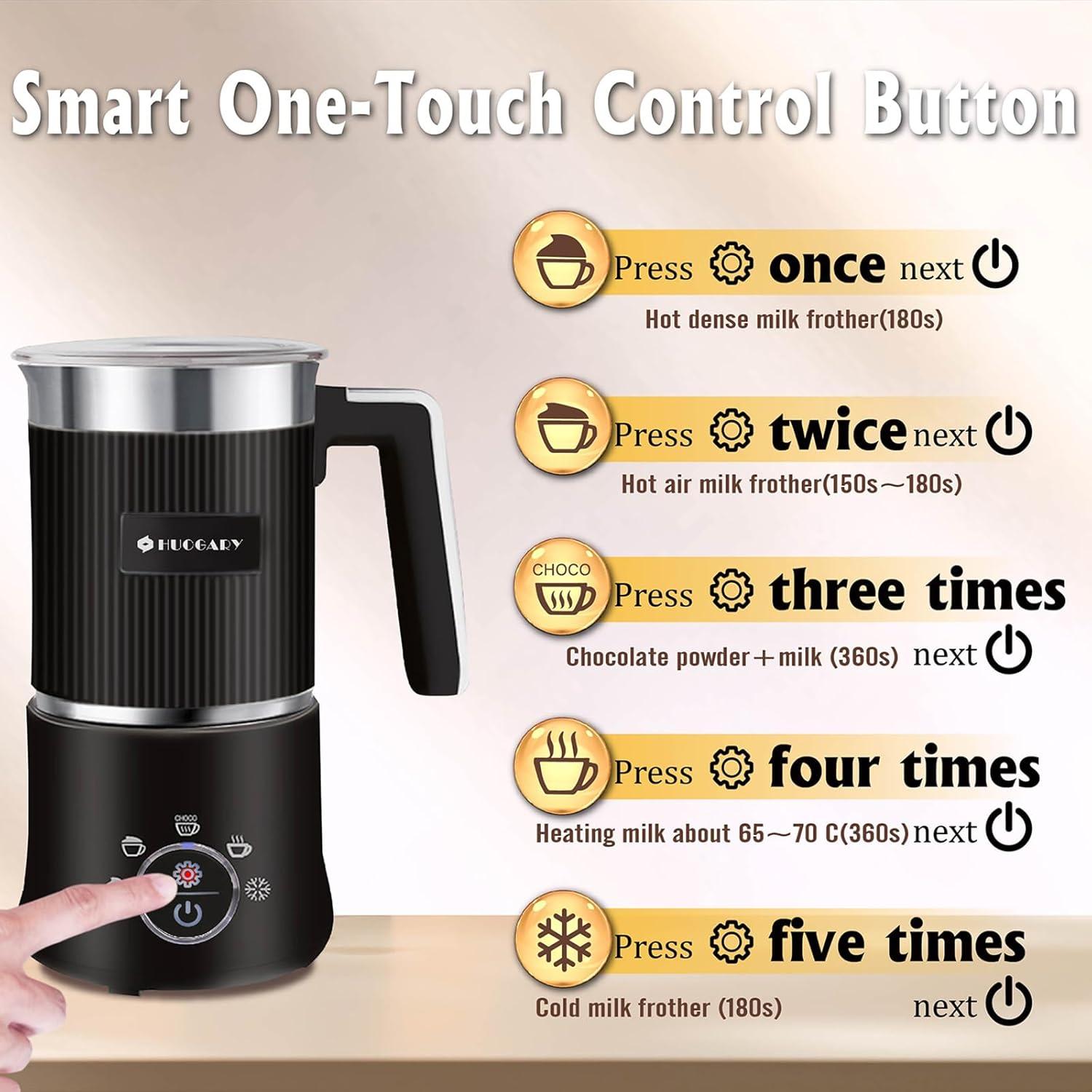 Espumador de Leche Eléctrico Huogary D02 5-en-1 350ml Negro