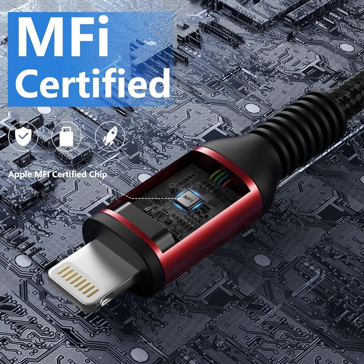 Cable de Carga Rápida para iPhone MFi 3FT - Paquete de 3