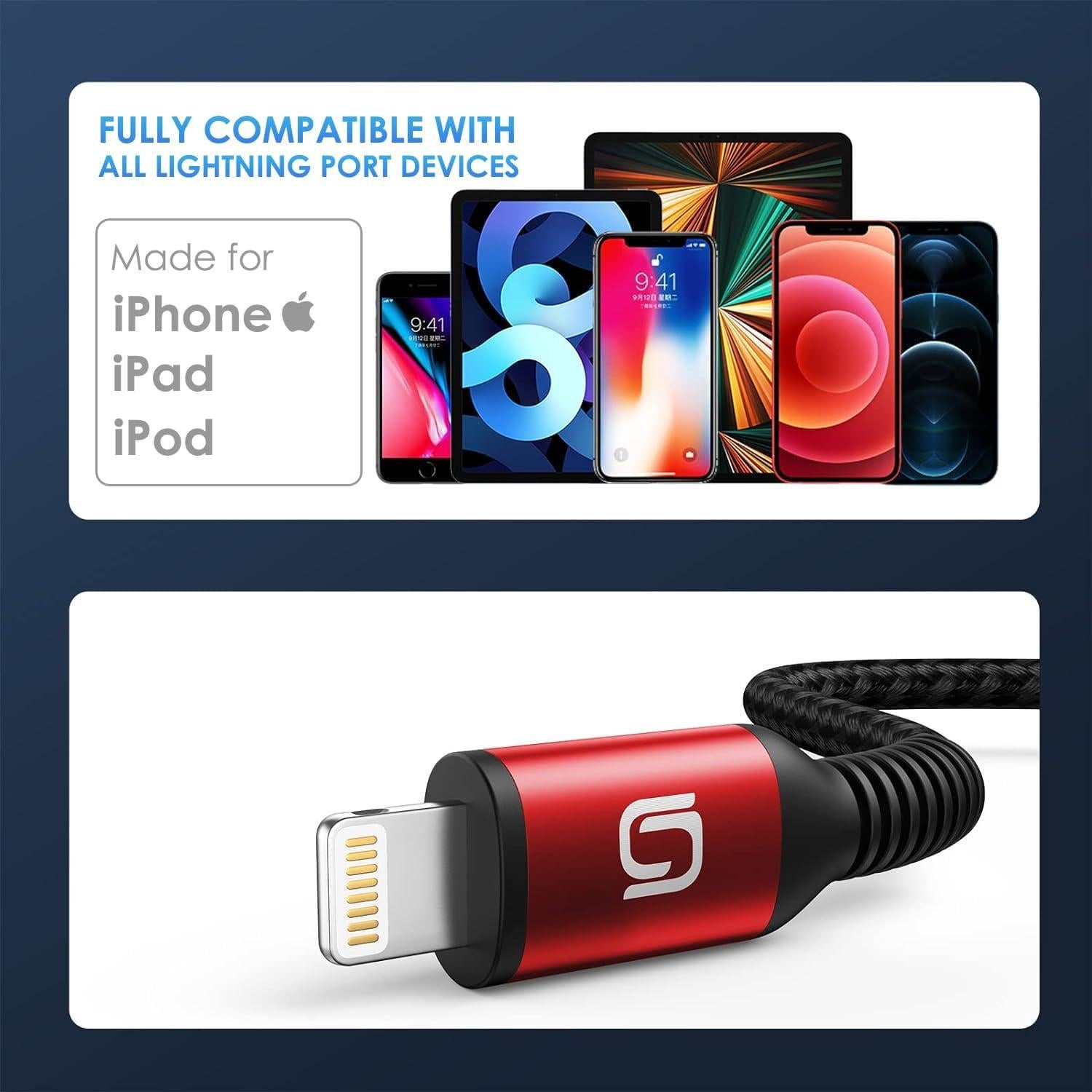 Cable de Carga Rápida para iPhone MFi 3FT - Paquete de 3