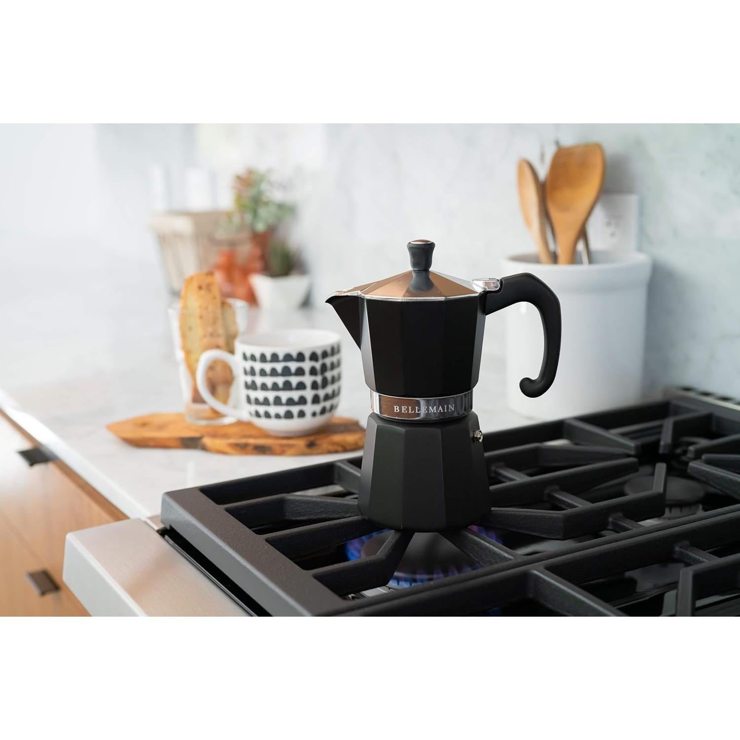 Cafetera Moka Bellemain de Aluminio 3 Tazas Negra