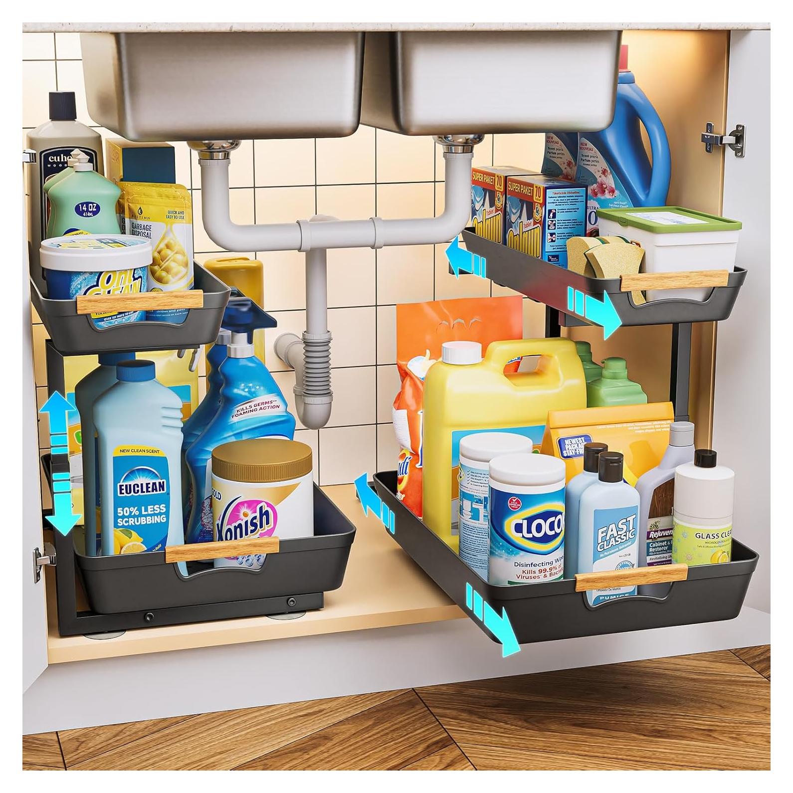 Organizador Bajo Fregadero EUHOME Ajustable 2 Niveles Negro