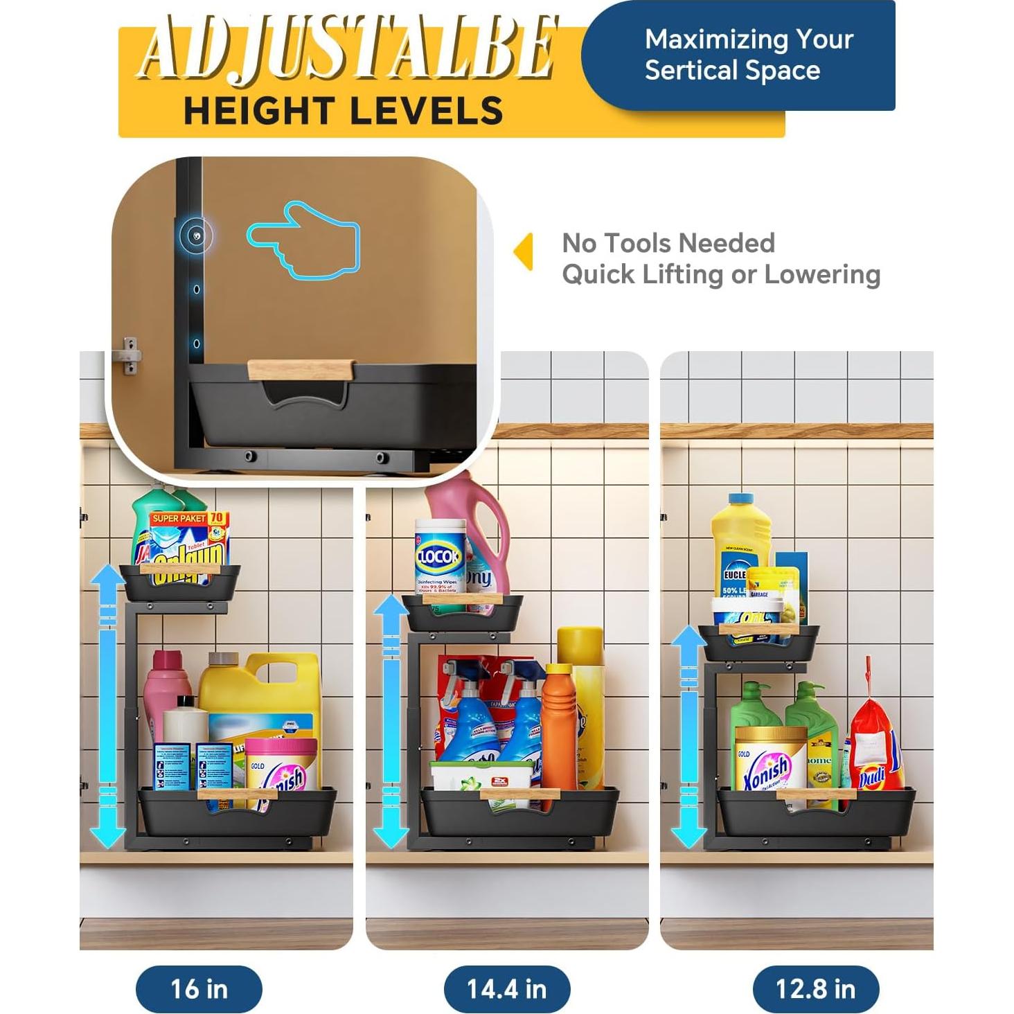 Organizador Bajo Fregadero EUHOME Ajustable 2 Niveles Negro