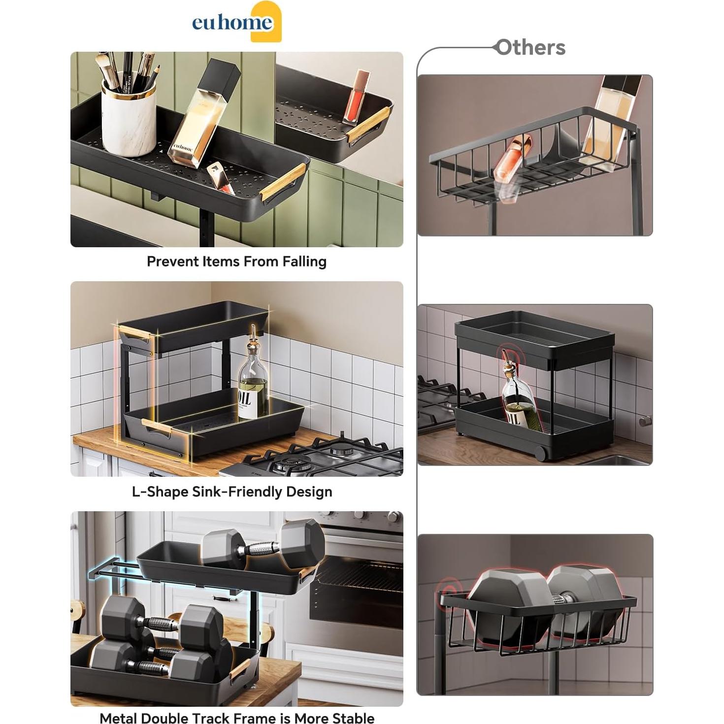 Organizador Bajo Fregadero EUHOME Ajustable 2 Niveles Negro