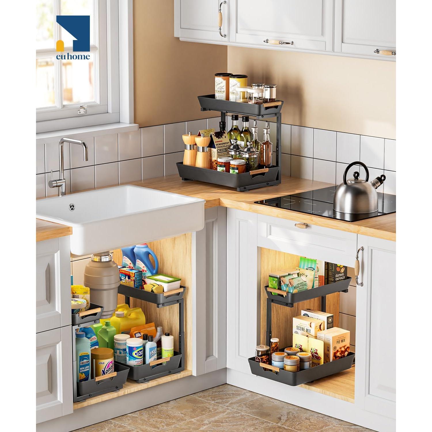 Organizador Bajo Fregadero EUHOME Ajustable 2 Niveles Negro