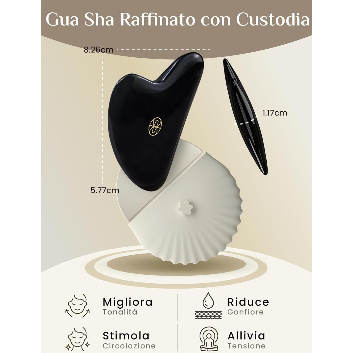 Herramienta Gua Sha Facial Rena Chris Obsidiana Negra 8.2cm