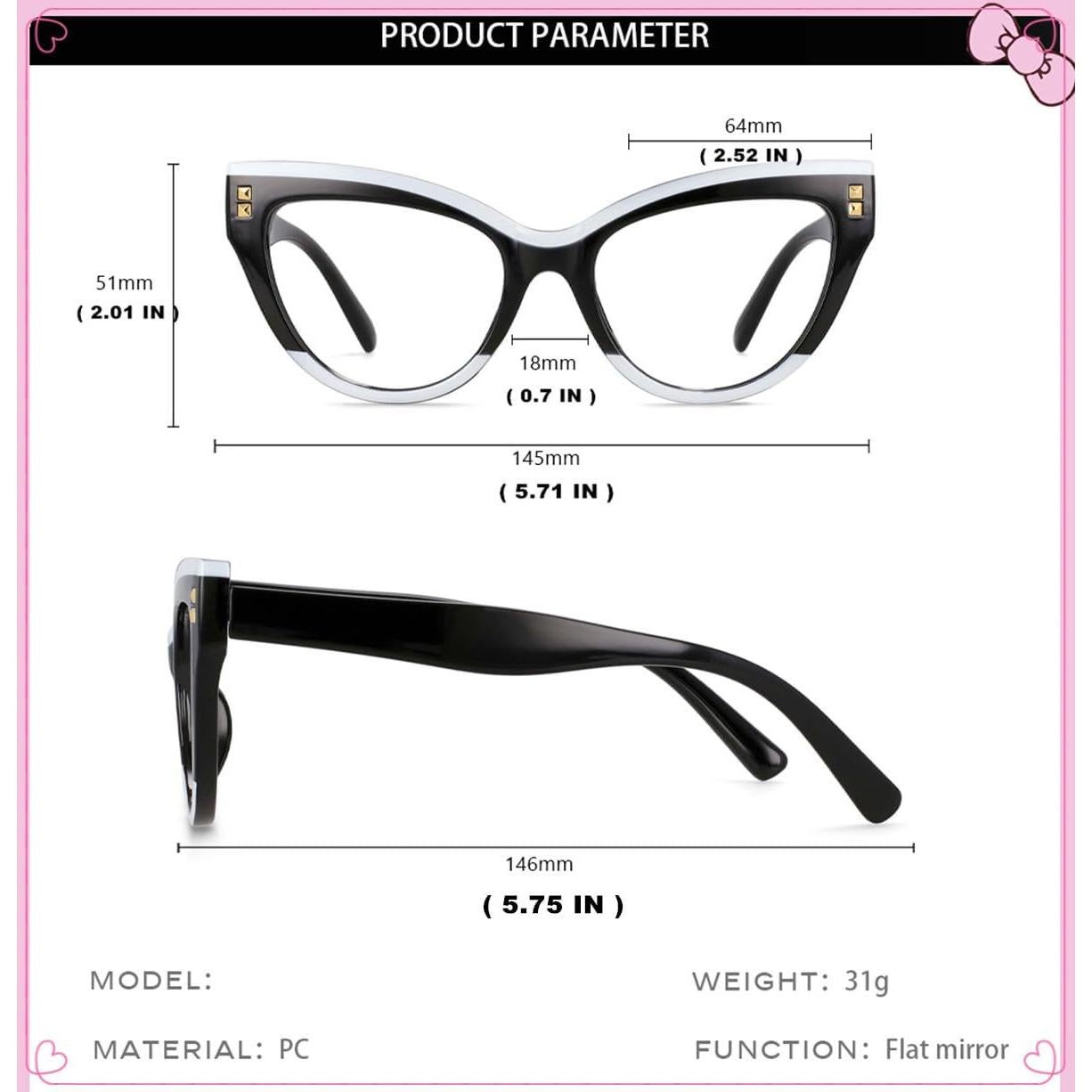 Paquete de 3 Gafas de Ojo de Gato Sin Prescripción para Mujeres