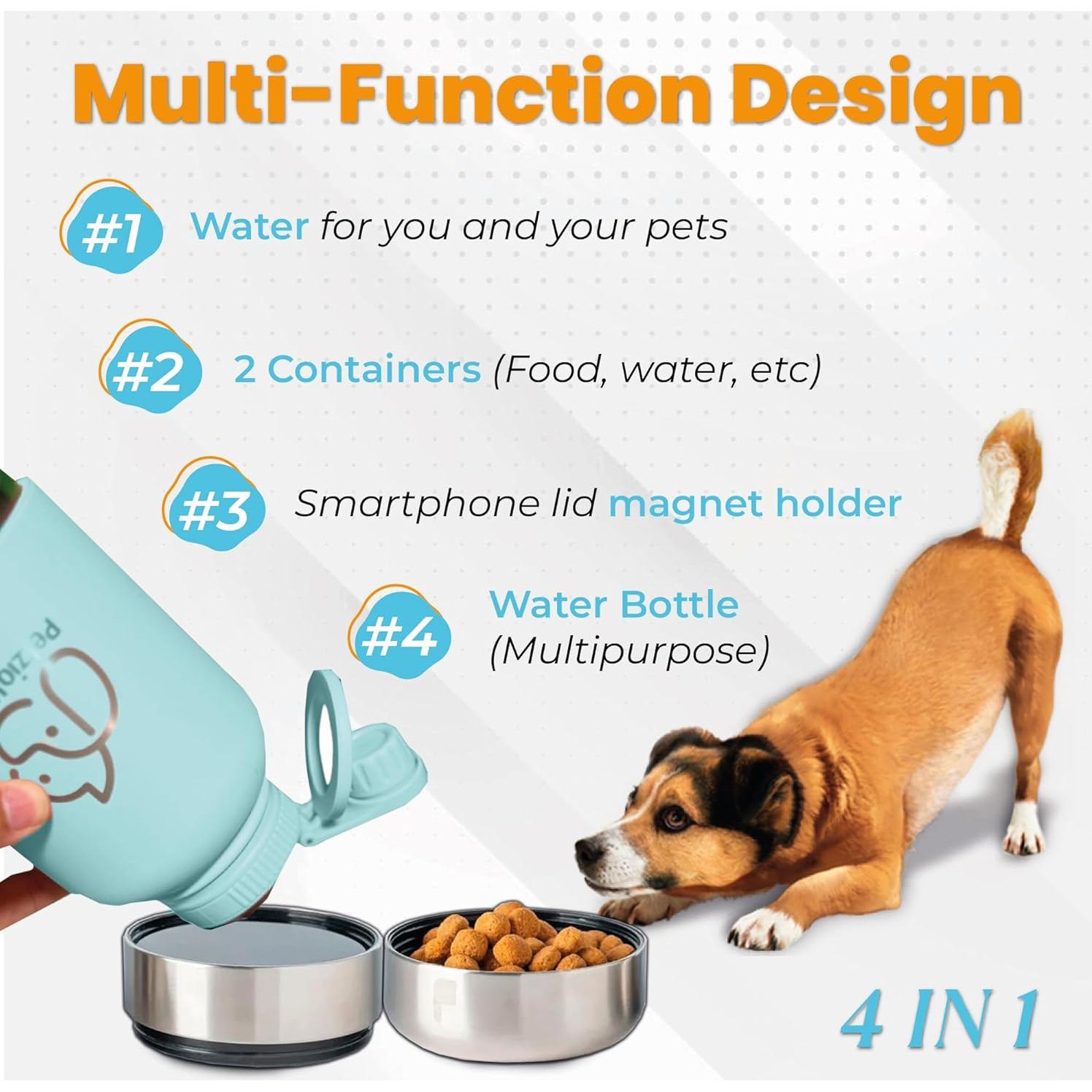 Botella de Agua Portátil PetzioWorld 0.95L con Cuencos Plegables