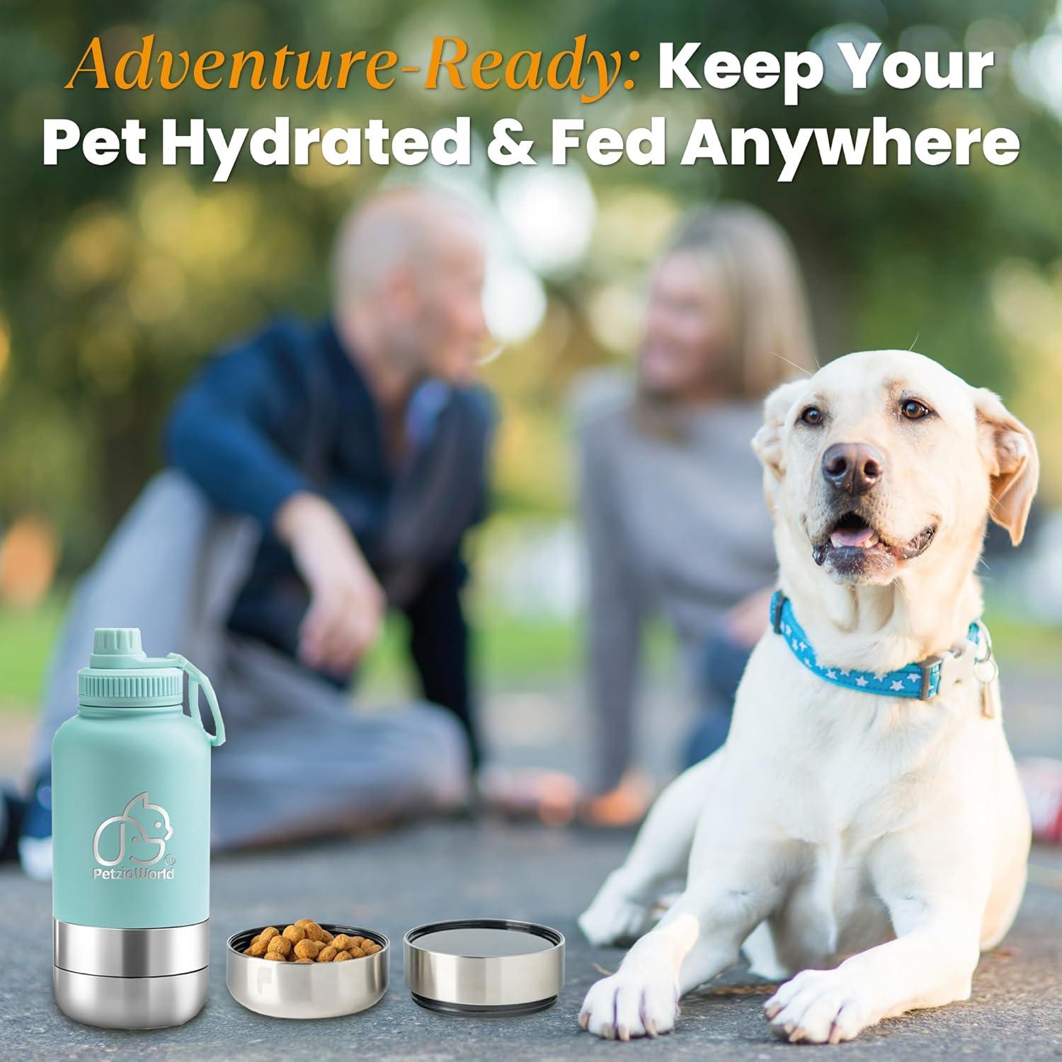 Botella de Agua Portátil PetzioWorld 0.95L con Cuencos Plegables