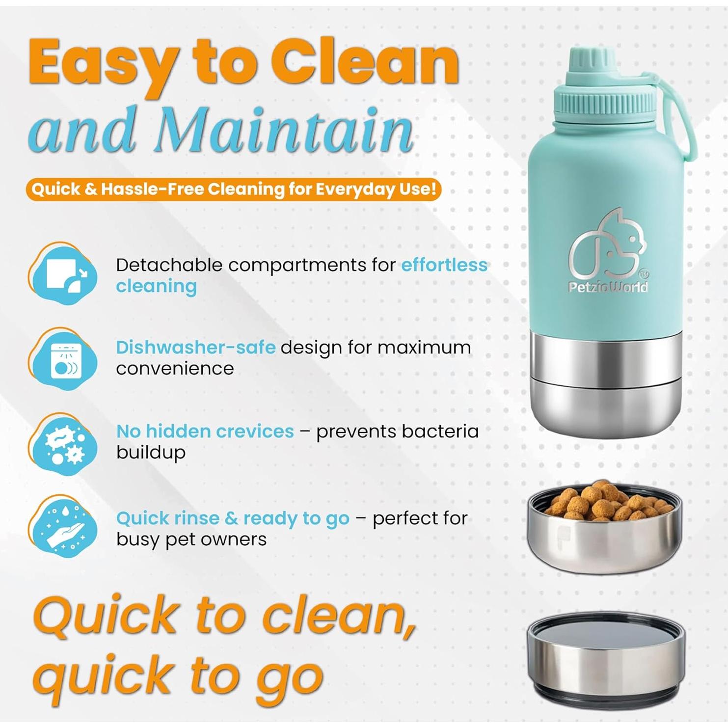 Botella de Agua Portátil PetzioWorld 0.95L con Cuencos Plegables