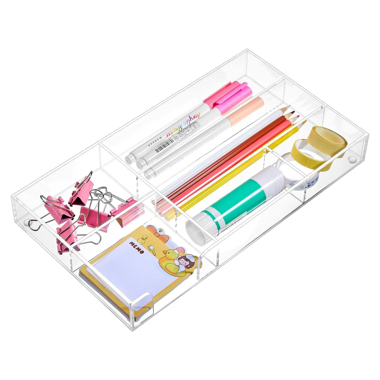 Organizador de Cajón de Escritorio Acrílico Briwooody 6 Compartimentos 28x15.5 cm