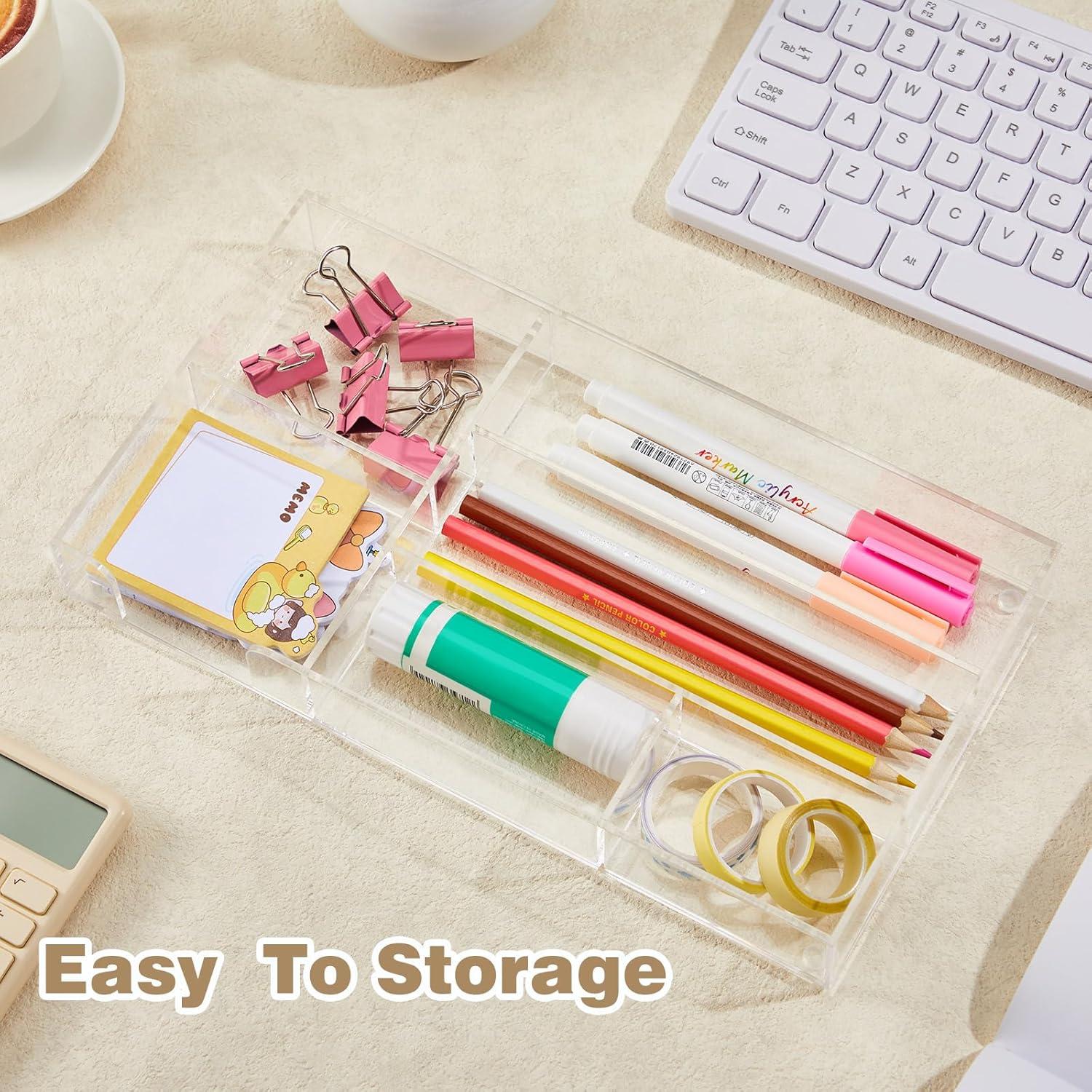 Organizador de Cajón de Escritorio Acrílico Briwooody 6 Compartimentos 28x15.5 cm