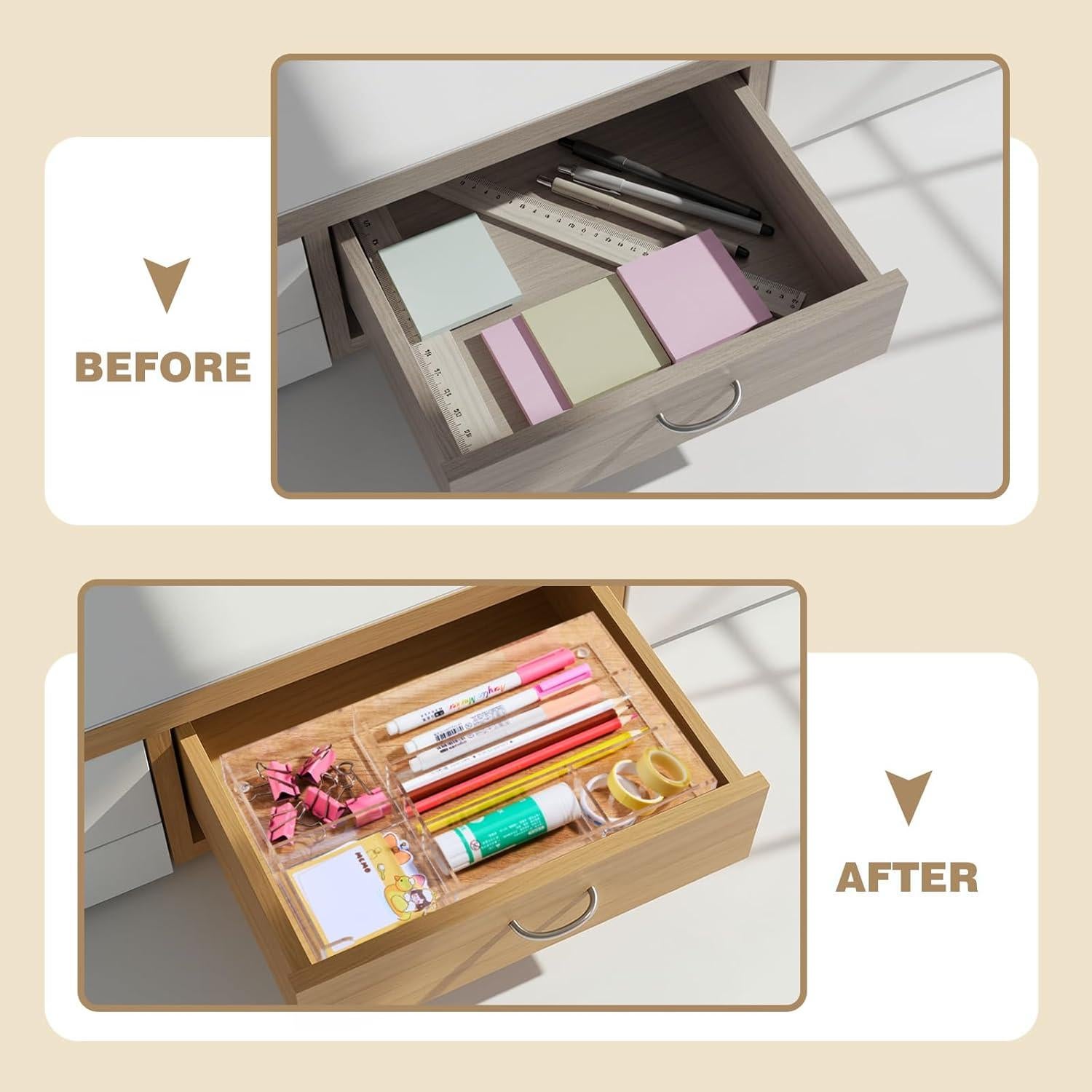 Organizador de Cajón de Escritorio Acrílico Briwooody 6 Compartimentos 28x15.5 cm