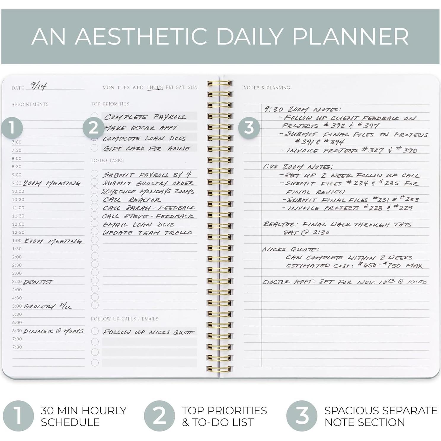 Planificador Diario ZICOTO Azul Polvoriento 160 Páginas